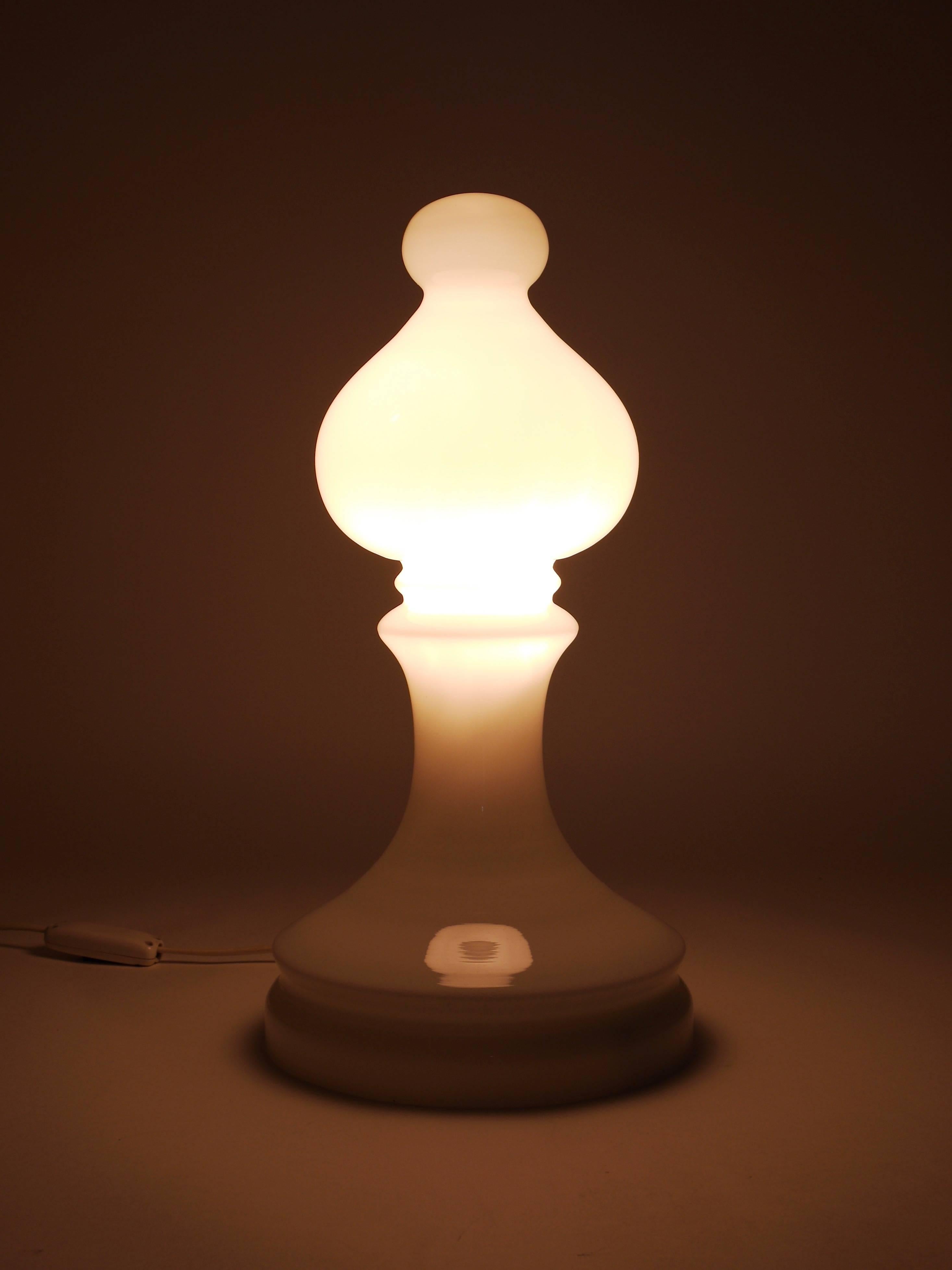White Ivan Jakes Bishop Chess Lamp, Made of White Glass, Czechoslovakia, 1970s For Sale 2