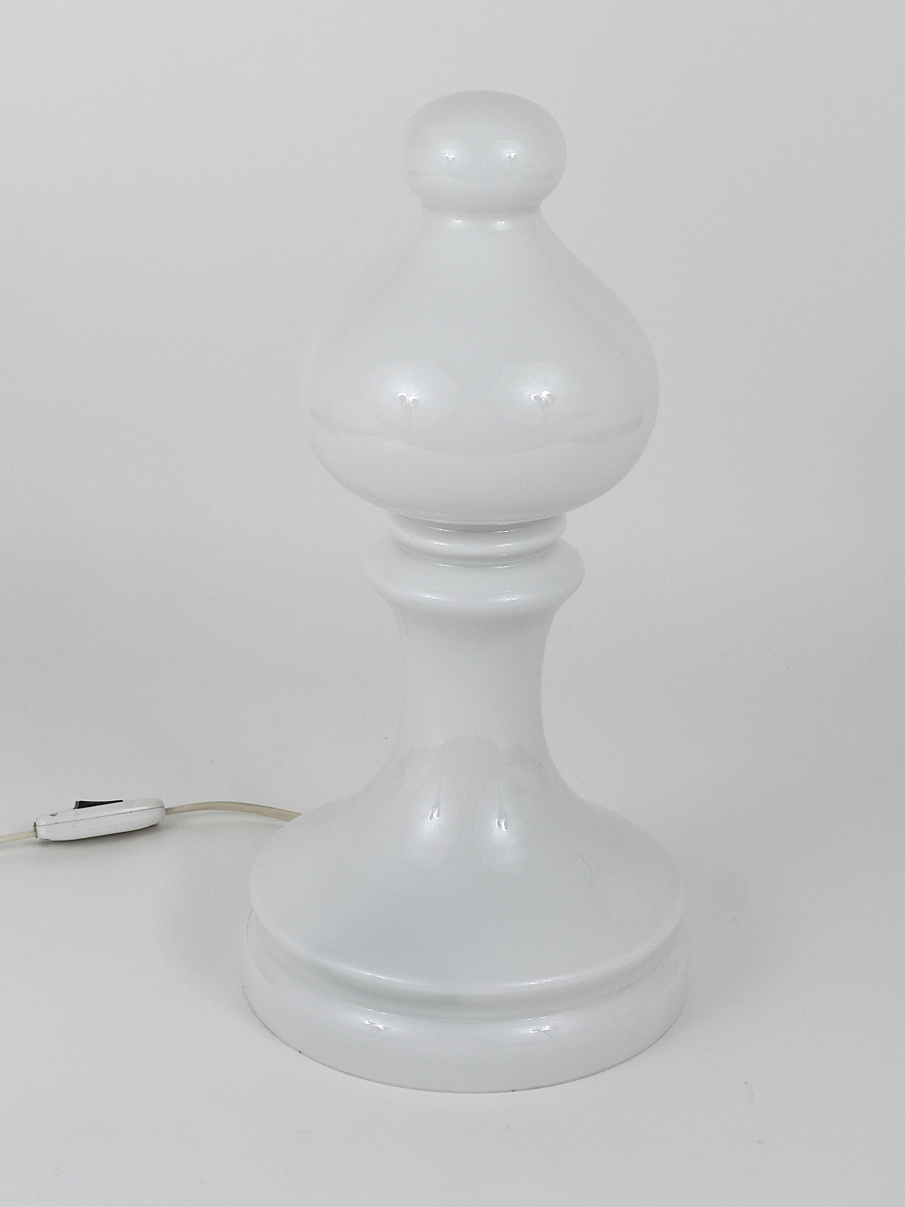 Mid-Century Modern White Ivan Jakes Bishop Chess Lamp, Made of White Glass, Czechoslovakia, 1970s For Sale