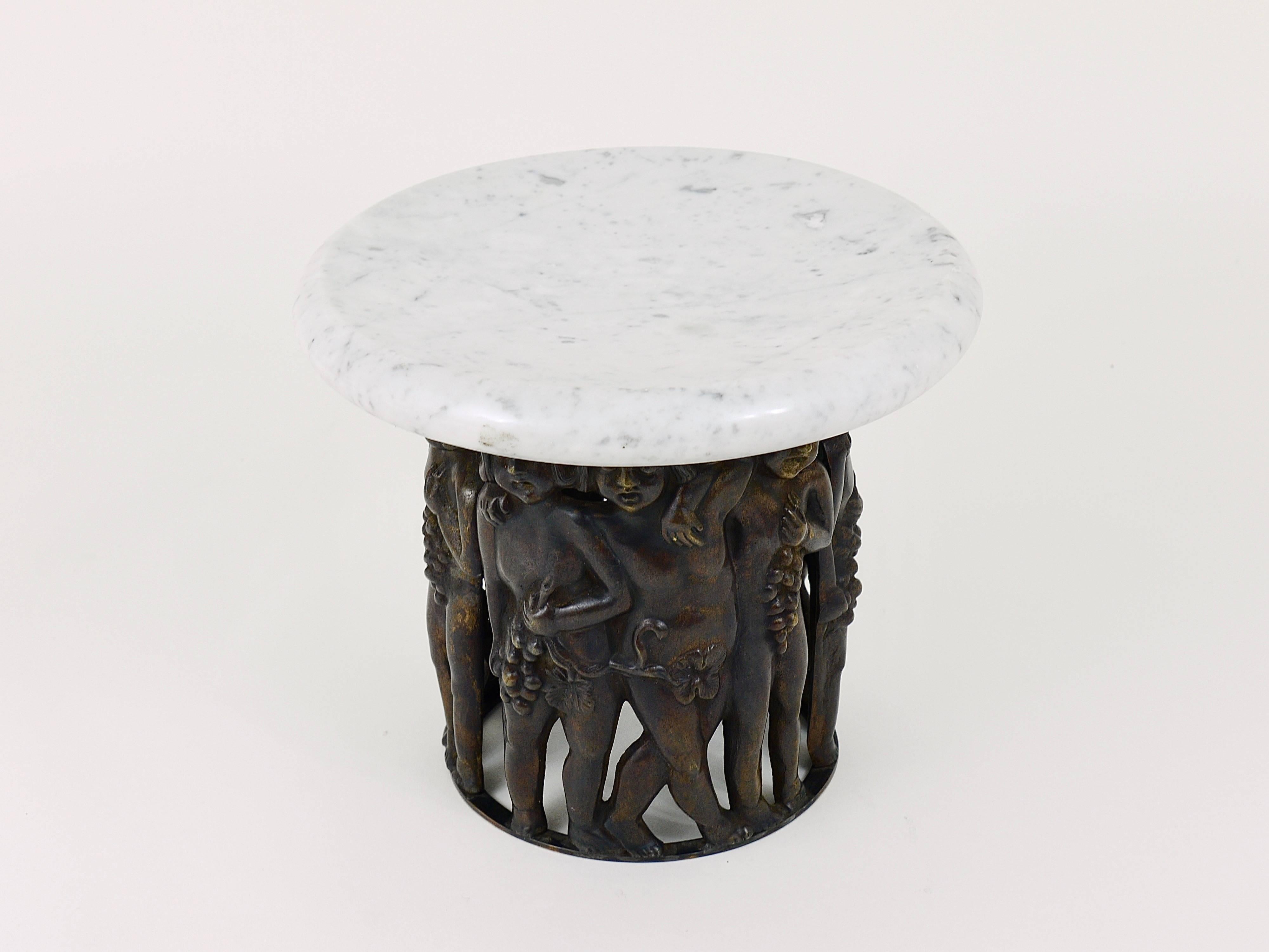 Art Nouveau Bacchus Putto Centerpiece Bronze Marble, Gustav Gurschner Attributed For Sale 1