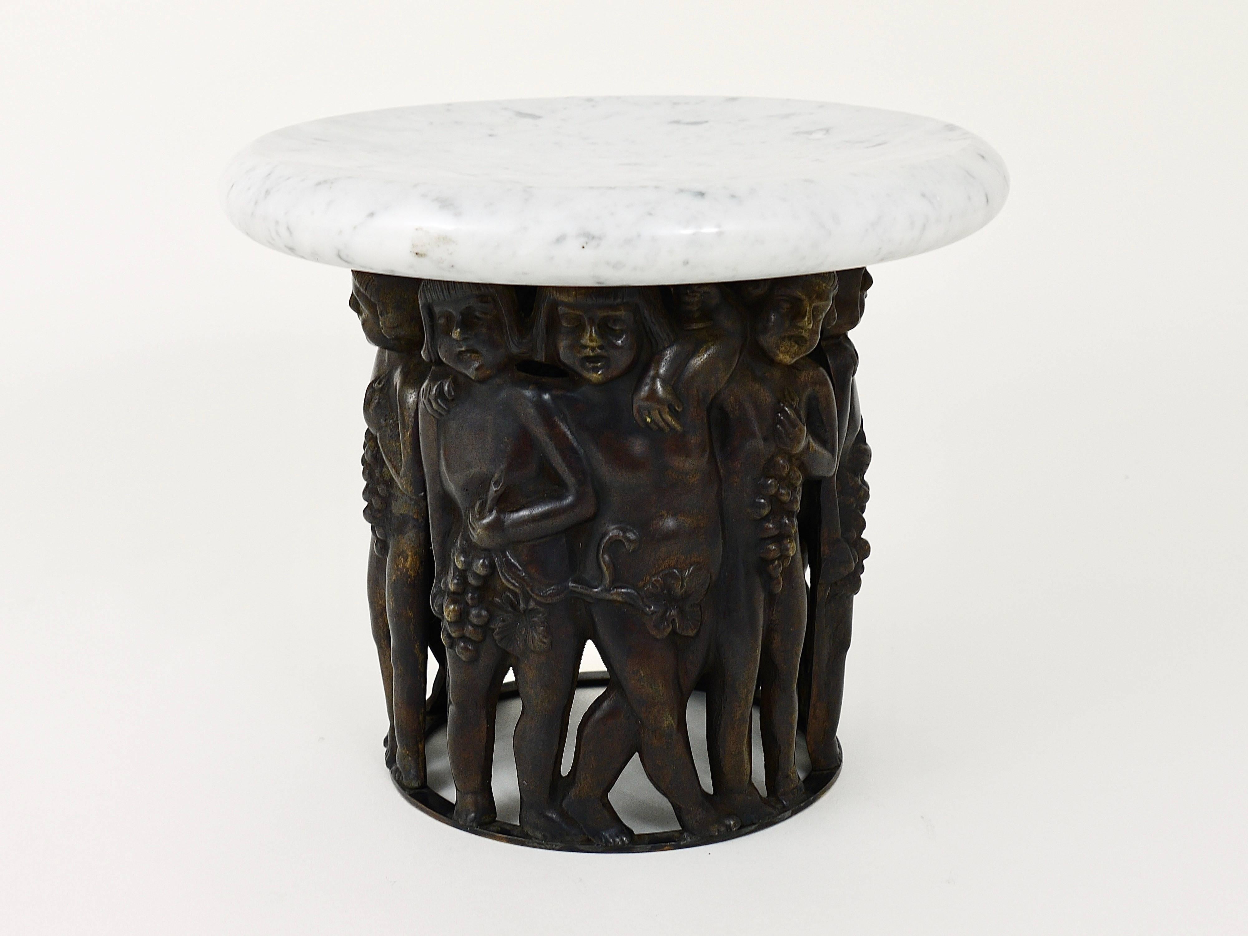 Art Nouveau Bacchus Putto Centerpiece Bronze Marble, Gustav Gurschner Attributed For Sale 3