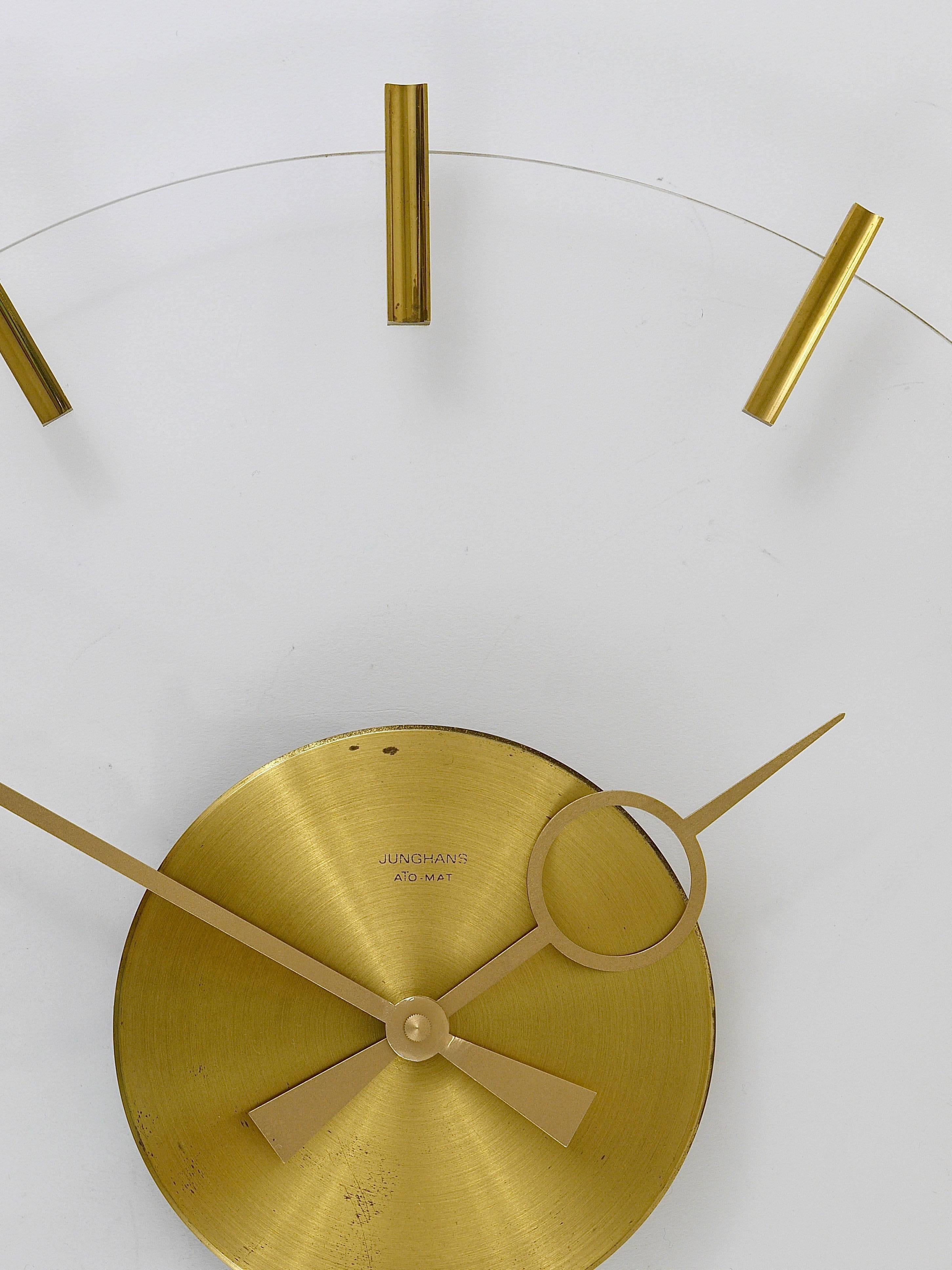 Junghans Ato-Mat Lucite Brass Midcentury Sun Wall Clock, Germany, 1950s In Good Condition In Vienna, AT