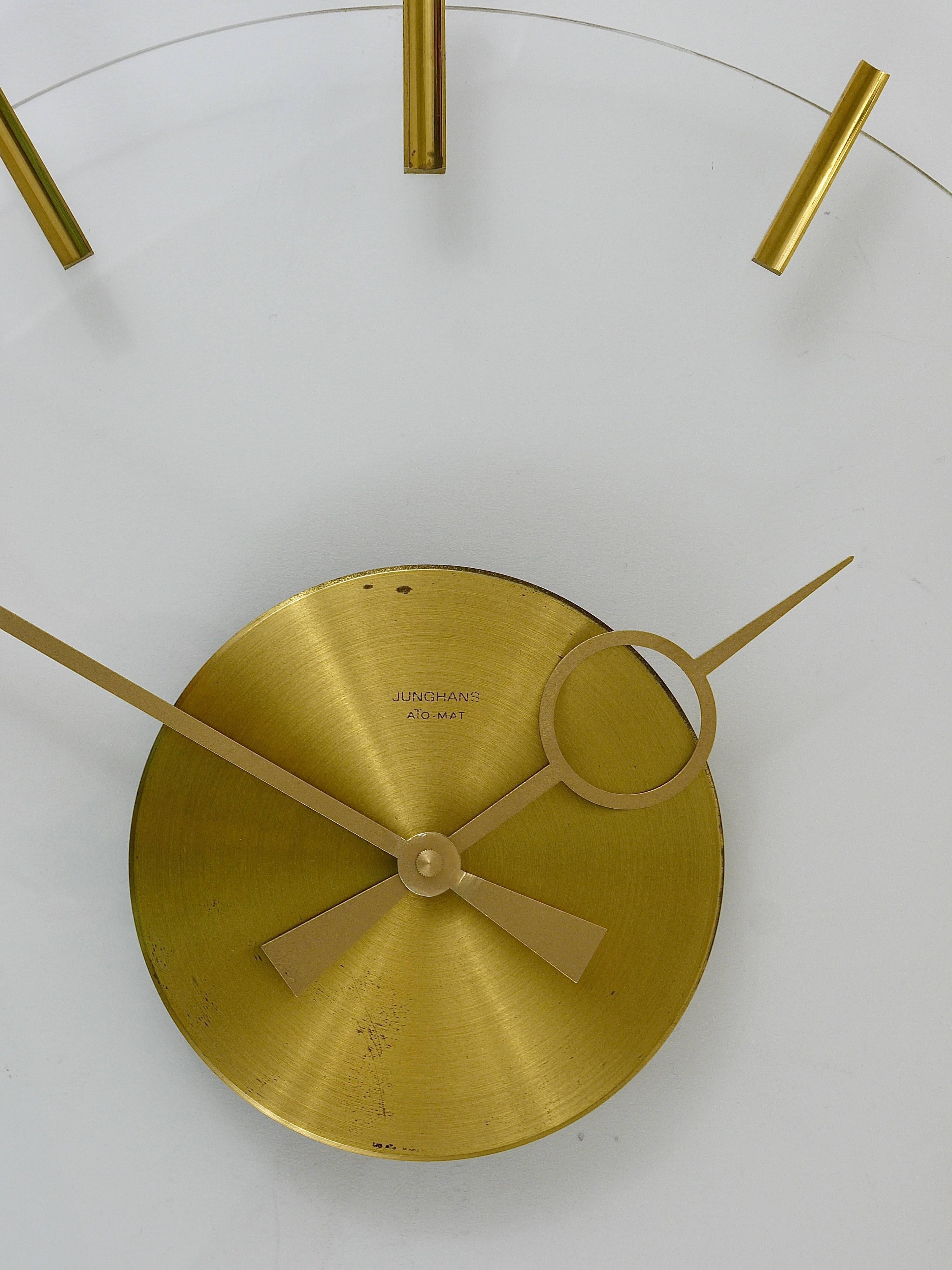 Junghans Ato-Mat Lucite Brass Midcentury Sun Wall Clock, Germany, 1950s 2