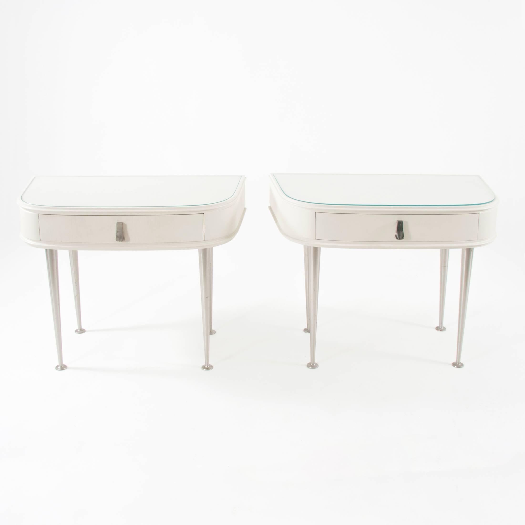 Metal Pair of White Midcentury Night Stands, Italy, 1950s