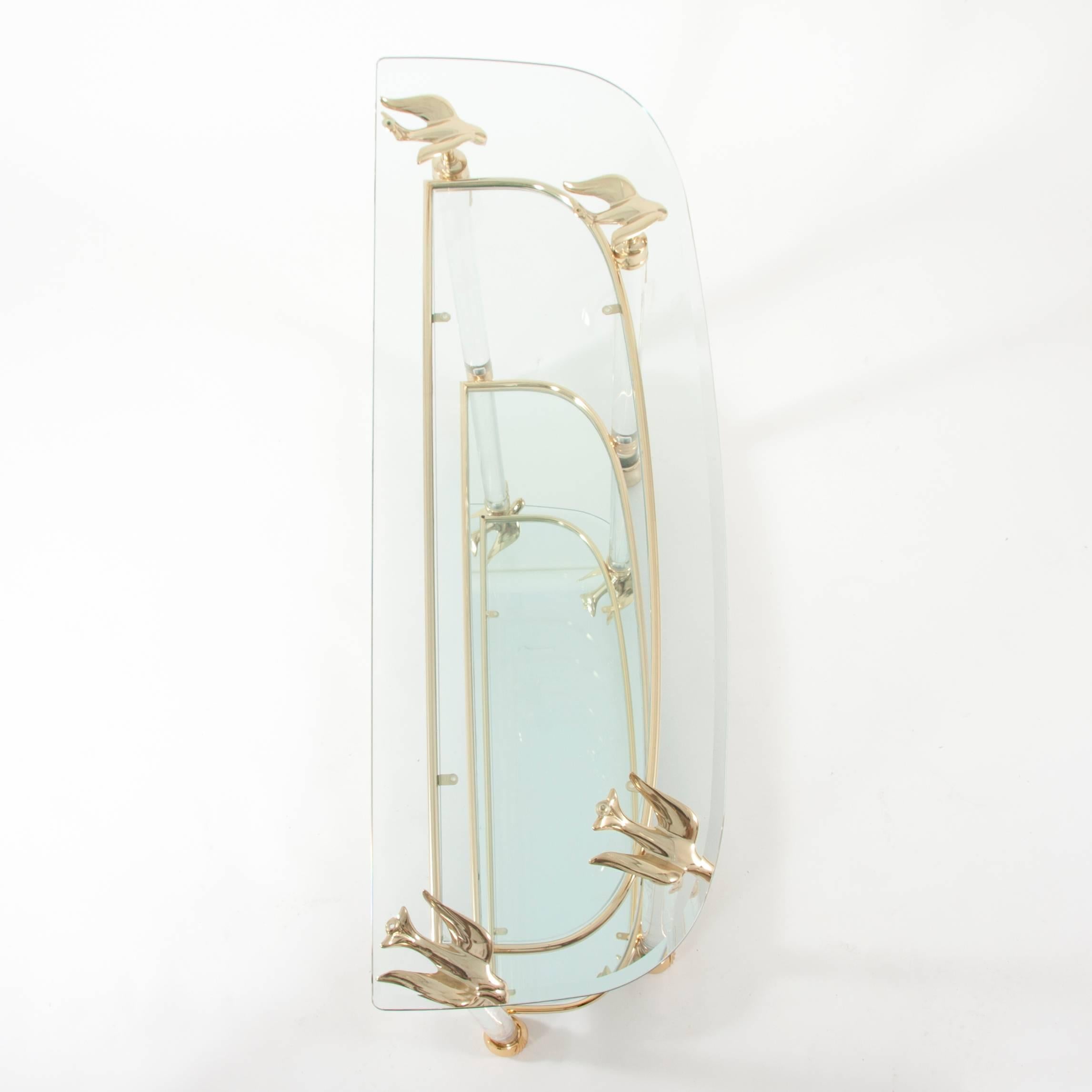 Solid Lucite Brass Birds Hollywood Regency Console Table, Italy, 1970s 2