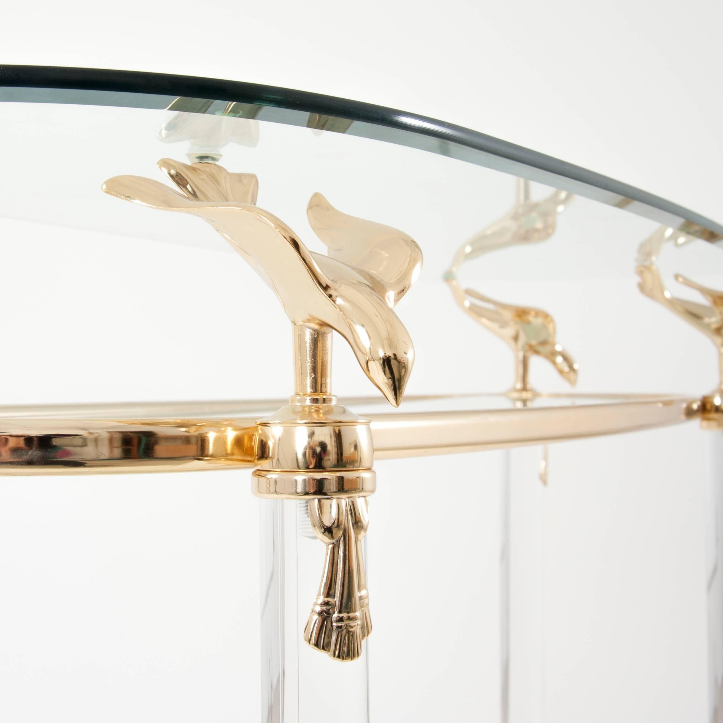 Mirror Solid Lucite Brass Birds Hollywood Regency Console Table, Italy, 1970s