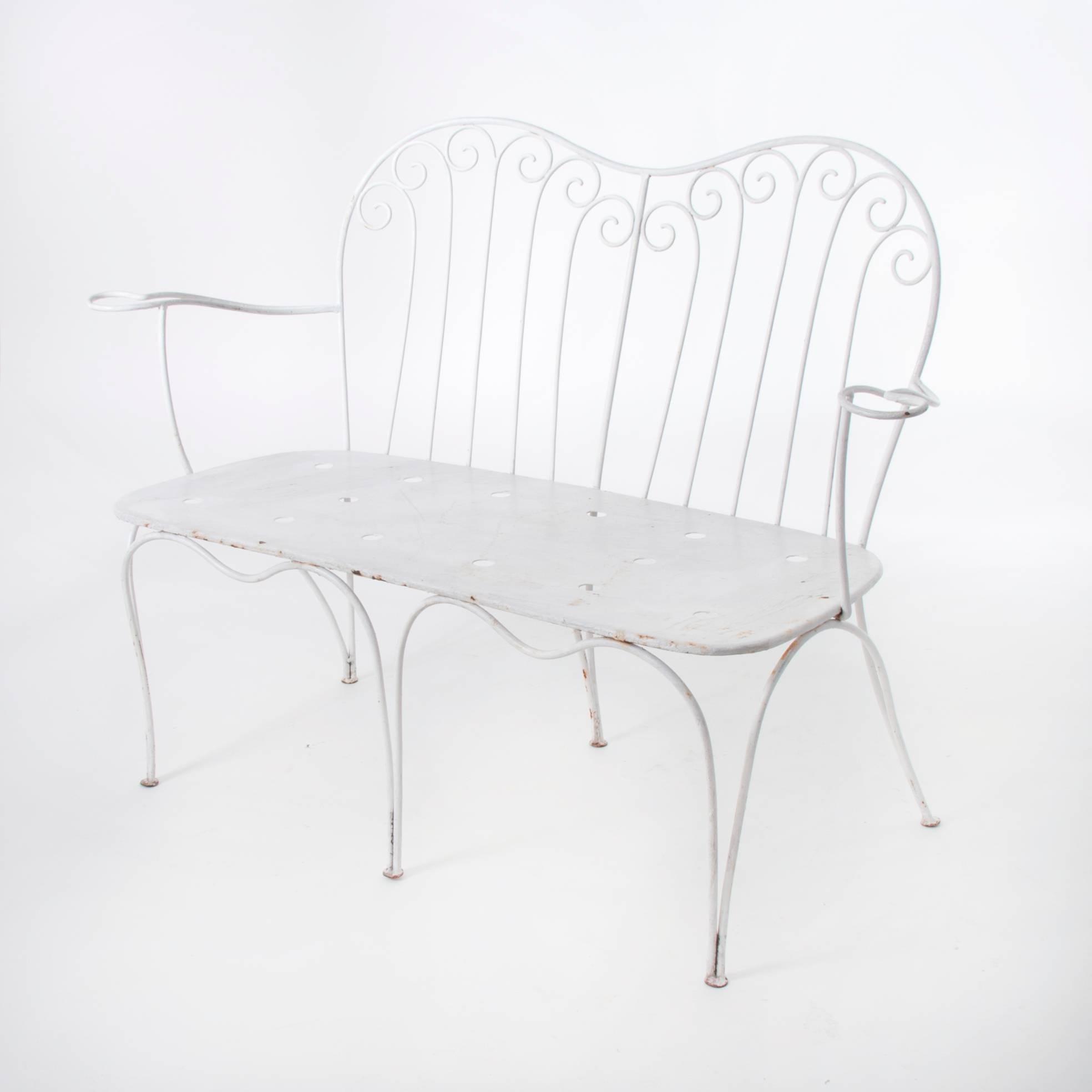 White Midcentury Garden Bench, Table and Chairs, Iron, Karasek, Austria, 1950s 1
