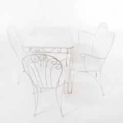 White Midcentury Garden Bench, Table and Chairs, Iron, Karasek, Austria, 1950s