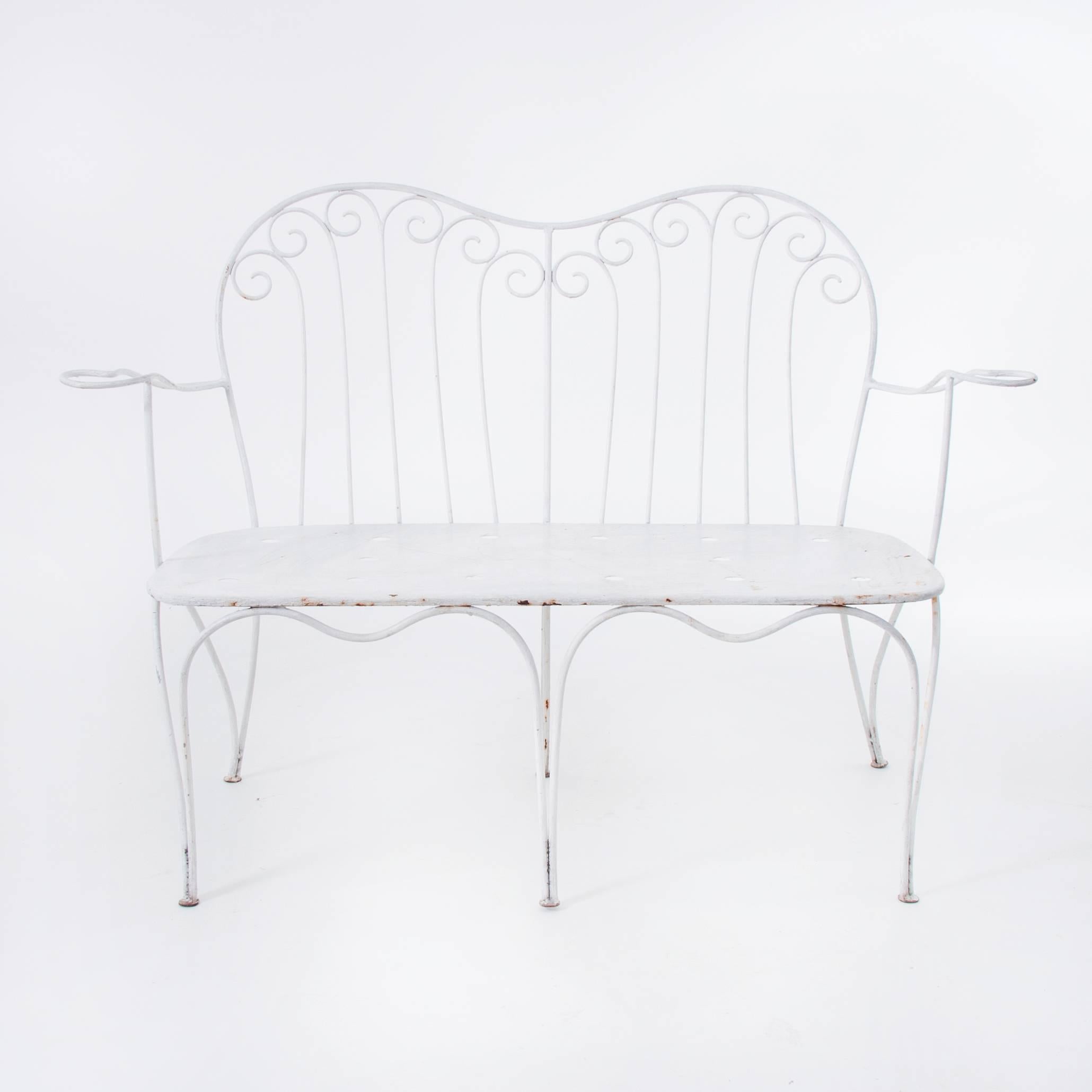 20th Century White Midcentury Garden Bench, Table and Chairs, Iron, Karasek, Austria, 1950s