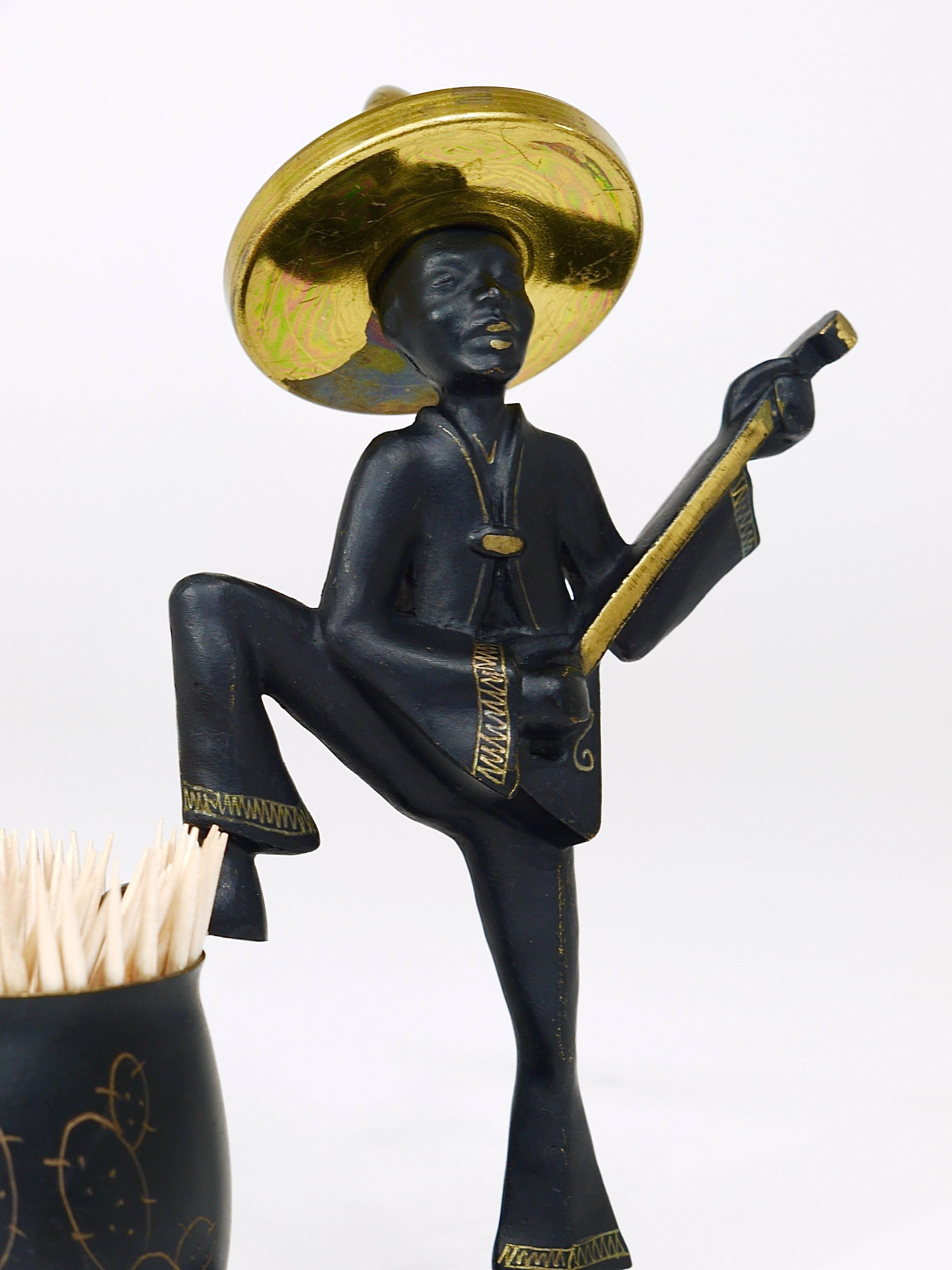 Mid-Century Modern Mexican Playing Guitar Sculptural Toothpick Stand, Hertha Baller, Austria, 1950s