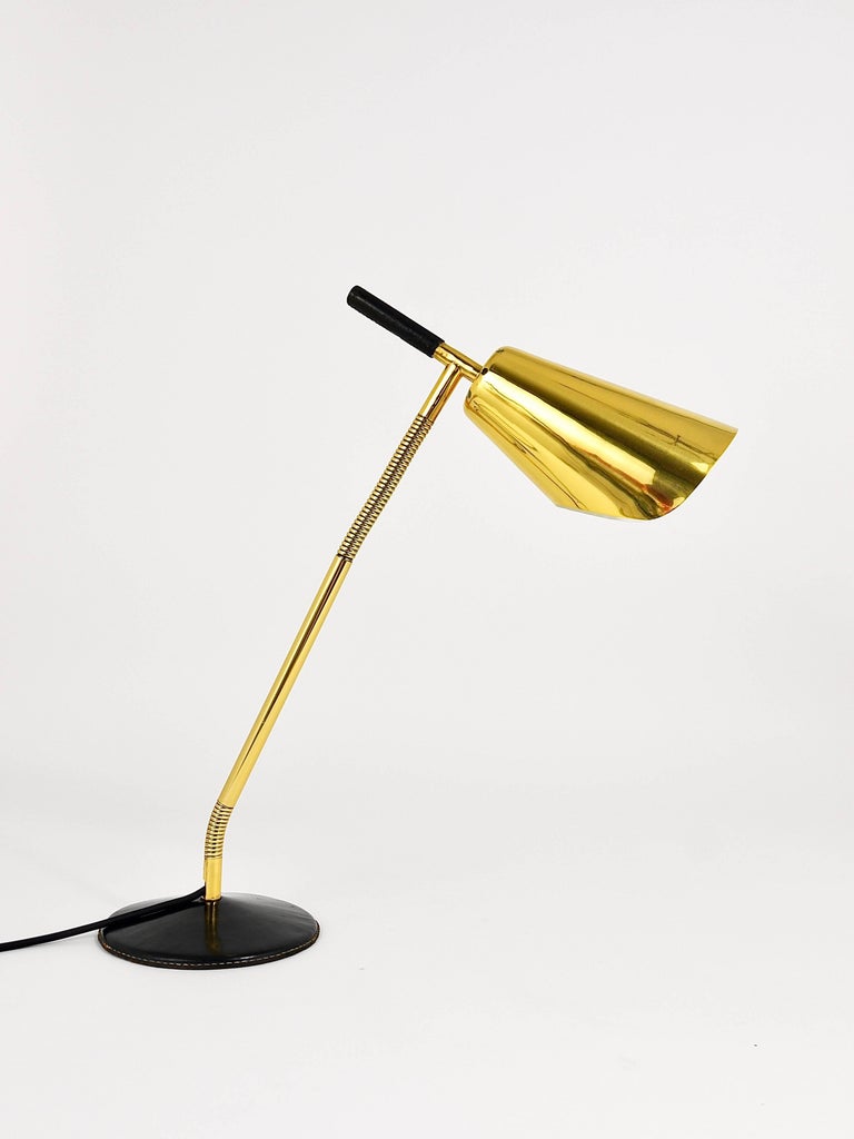 Rare Carl Aubock Mid-Century Table Lamp, Desk Lamp, Brass, Leather, Austria 4