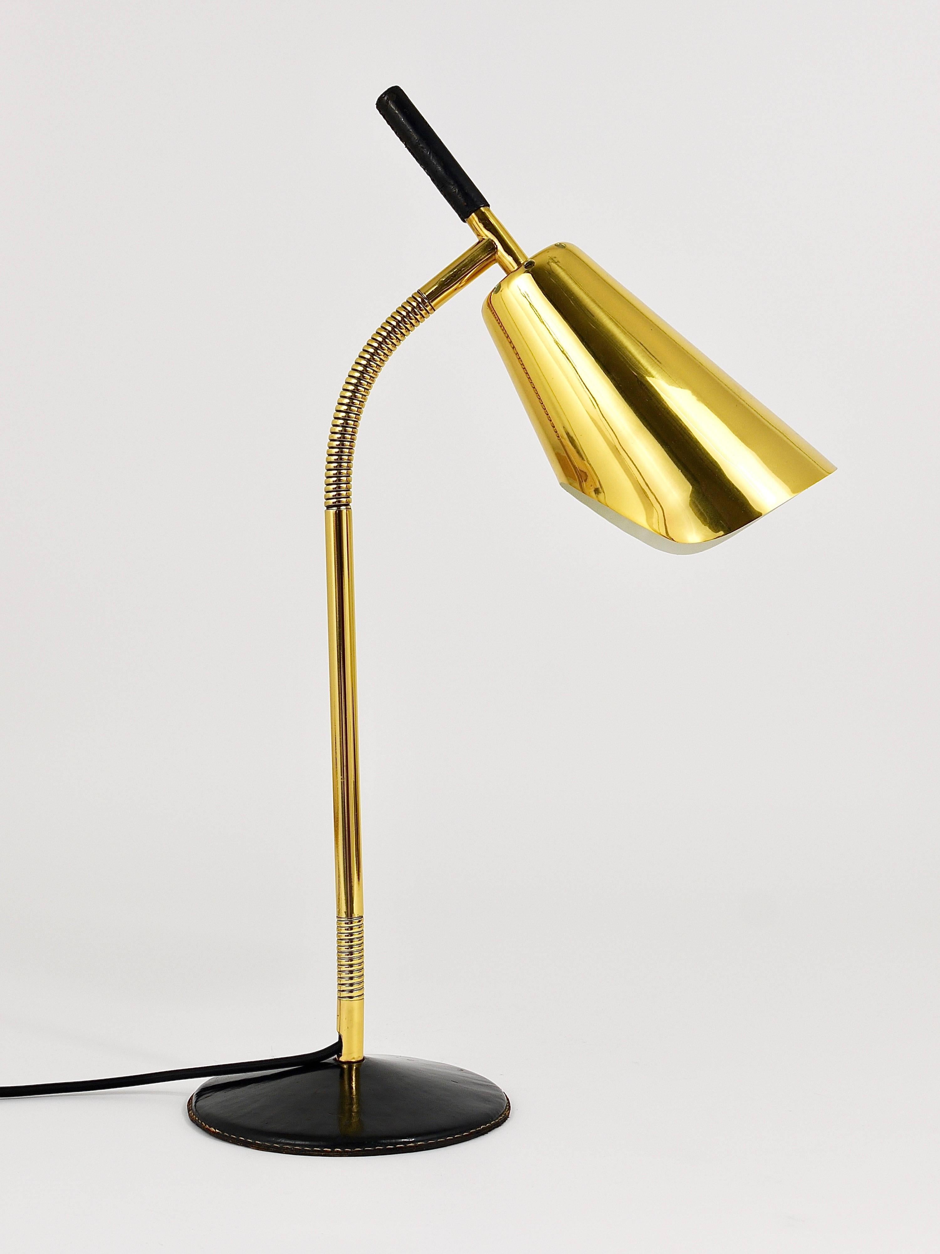 Seltene Carl Aubock Mid-Century-Tischlampe, Schreibtischlampe, Messing, Leder, Österreich 3