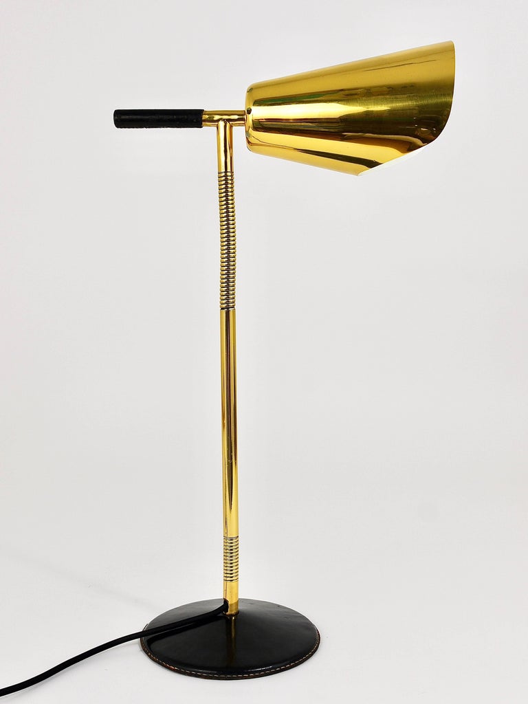 Rare Carl Aubock Mid-Century Table Lamp, Desk Lamp, Brass, Leather, Austria 2
