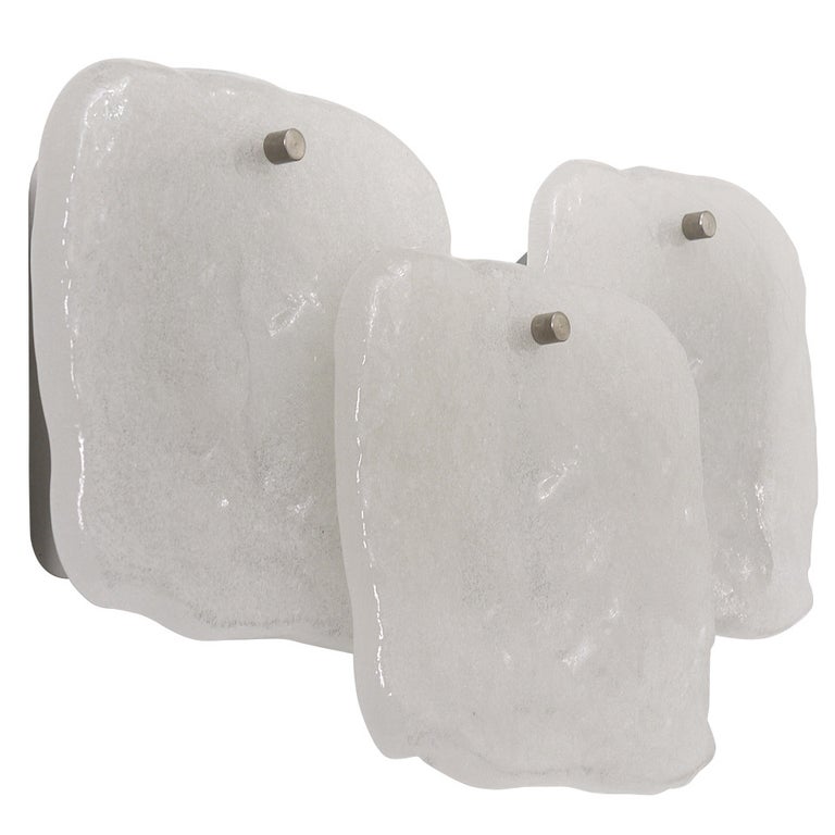 Up to Four Kalmar Frosted Ice Glass Panel Sconces Modernist Wall Lamps, 1960s For Sale