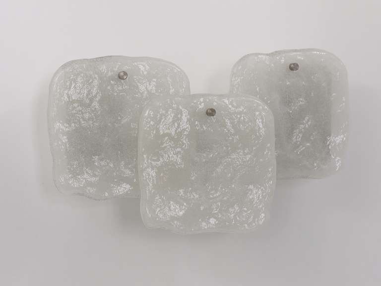 20th Century Up to 4 Kalmar Vienna Frosted Ice Glass Panel Sconces Modernist Wall Lamps 1960s For Sale