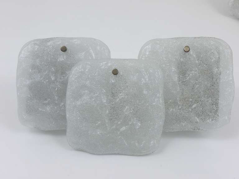 Metal Up to Four Kalmar Frosted Ice Glass Panel Sconces Modernist Wall Lamps, 1960s For Sale