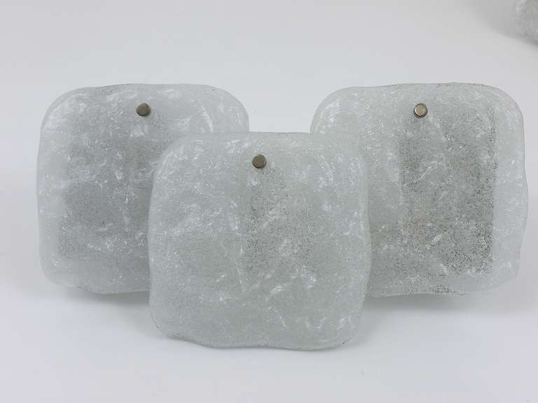 Up to 4 Kalmar Vienna Frosted Ice Glass Panel Sconces Modernist Wall Lamps 1960s For Sale 1