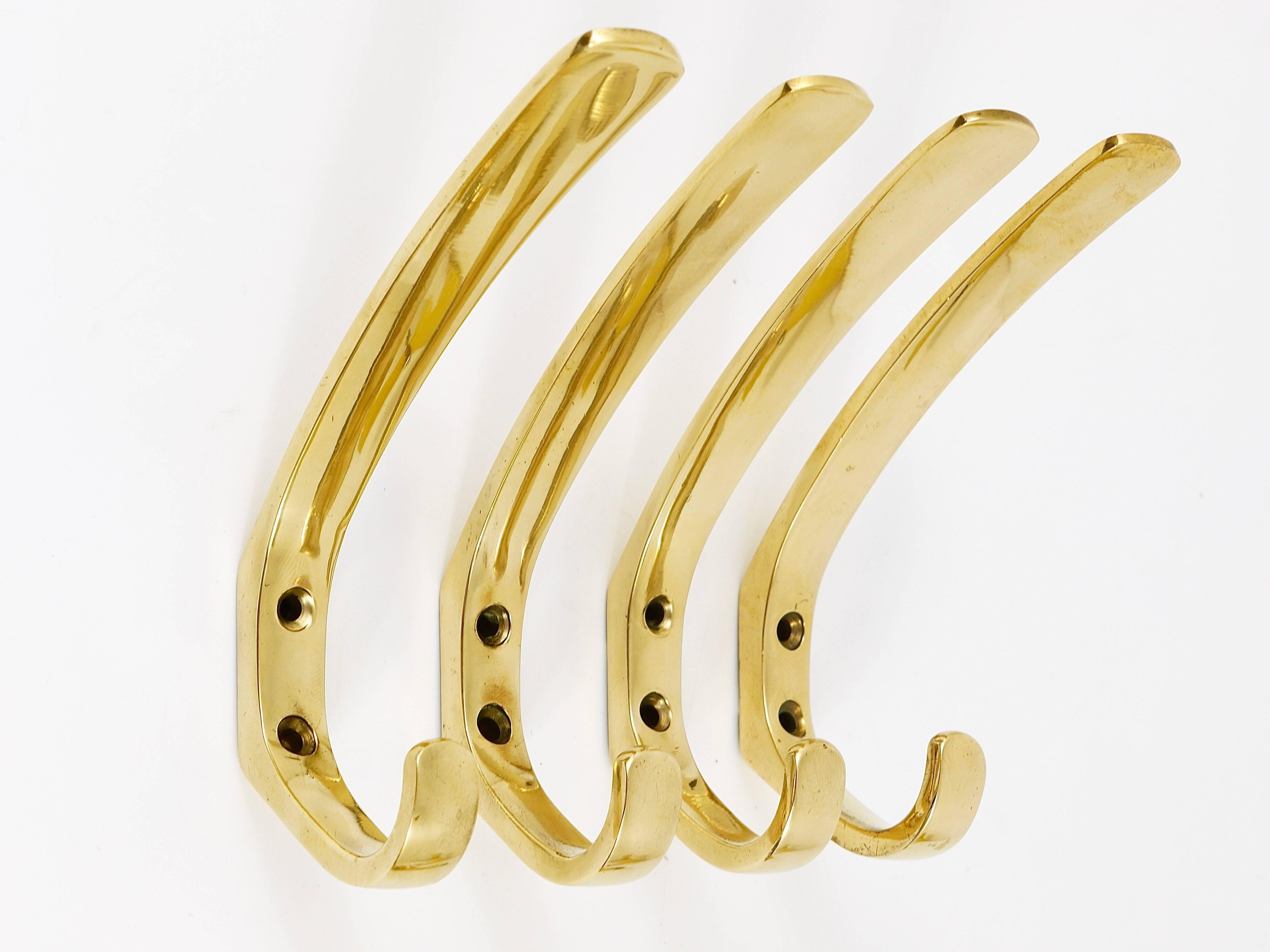 Mid-Century Modern Up to 13 Austrian Modernist Brass Wall Coat Hooks by Hertha Baller, 1950s