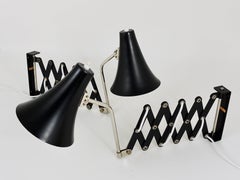 Two Matching Elux Black & Chrome Articulating Scissor Wall Lights, Austria, 1960