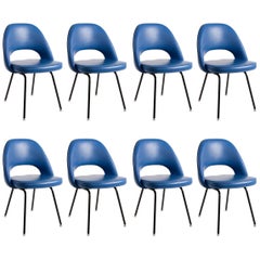 Eight Blue Eero Saarinen Armless Executive Chairs by Knoll International, 1960s