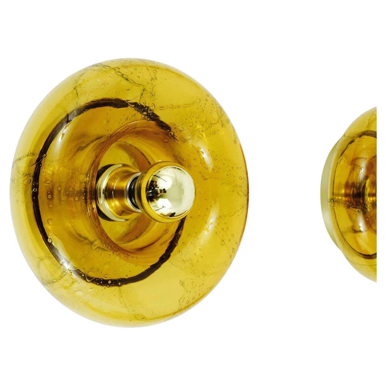 One Round Handblown Amber Glass Sconce by Doria, Germany, 1970s For Sale