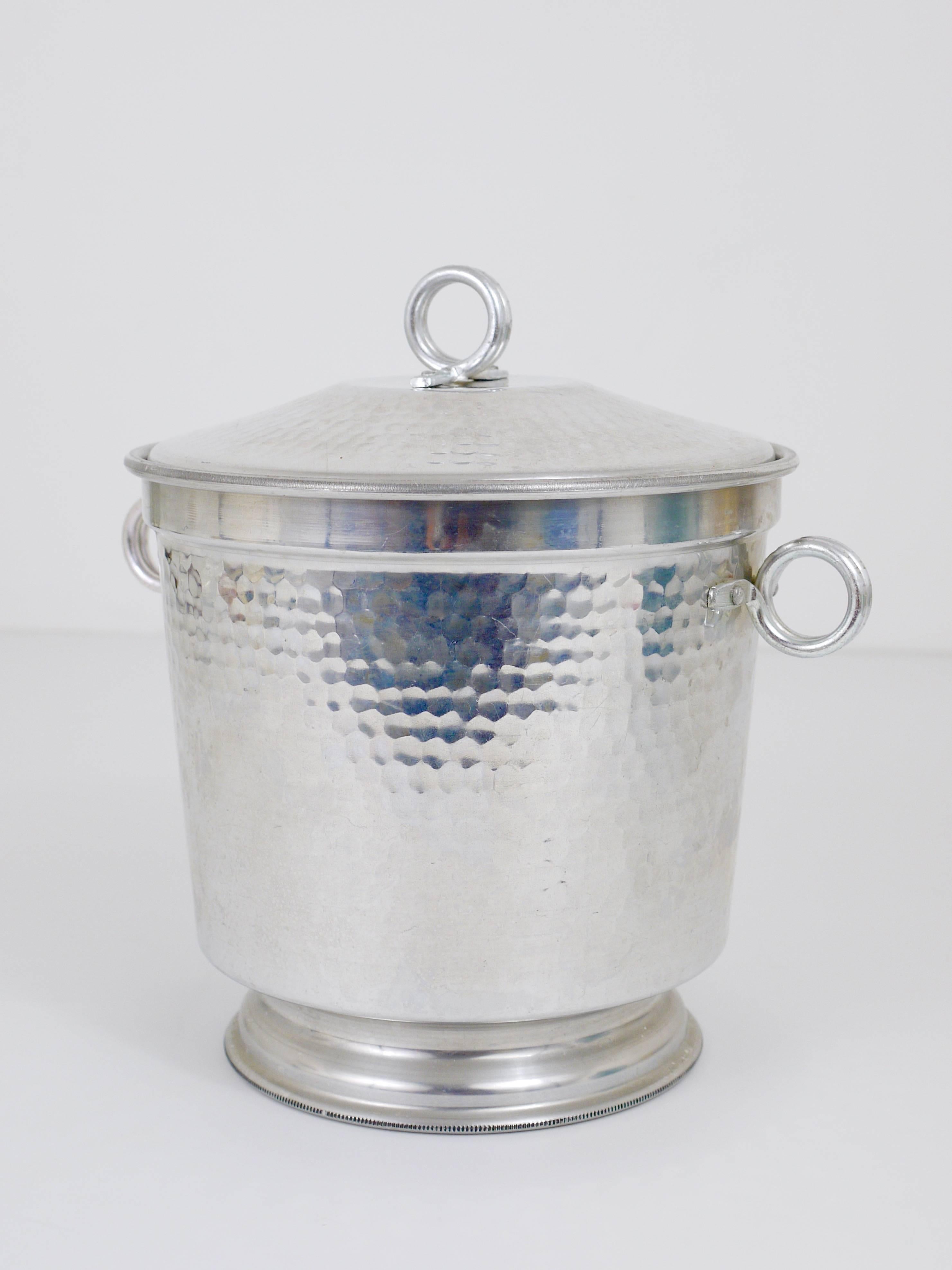 Aluminum Italian Modernist Ice Bucket or Wine Cooler with Lid, 1950s