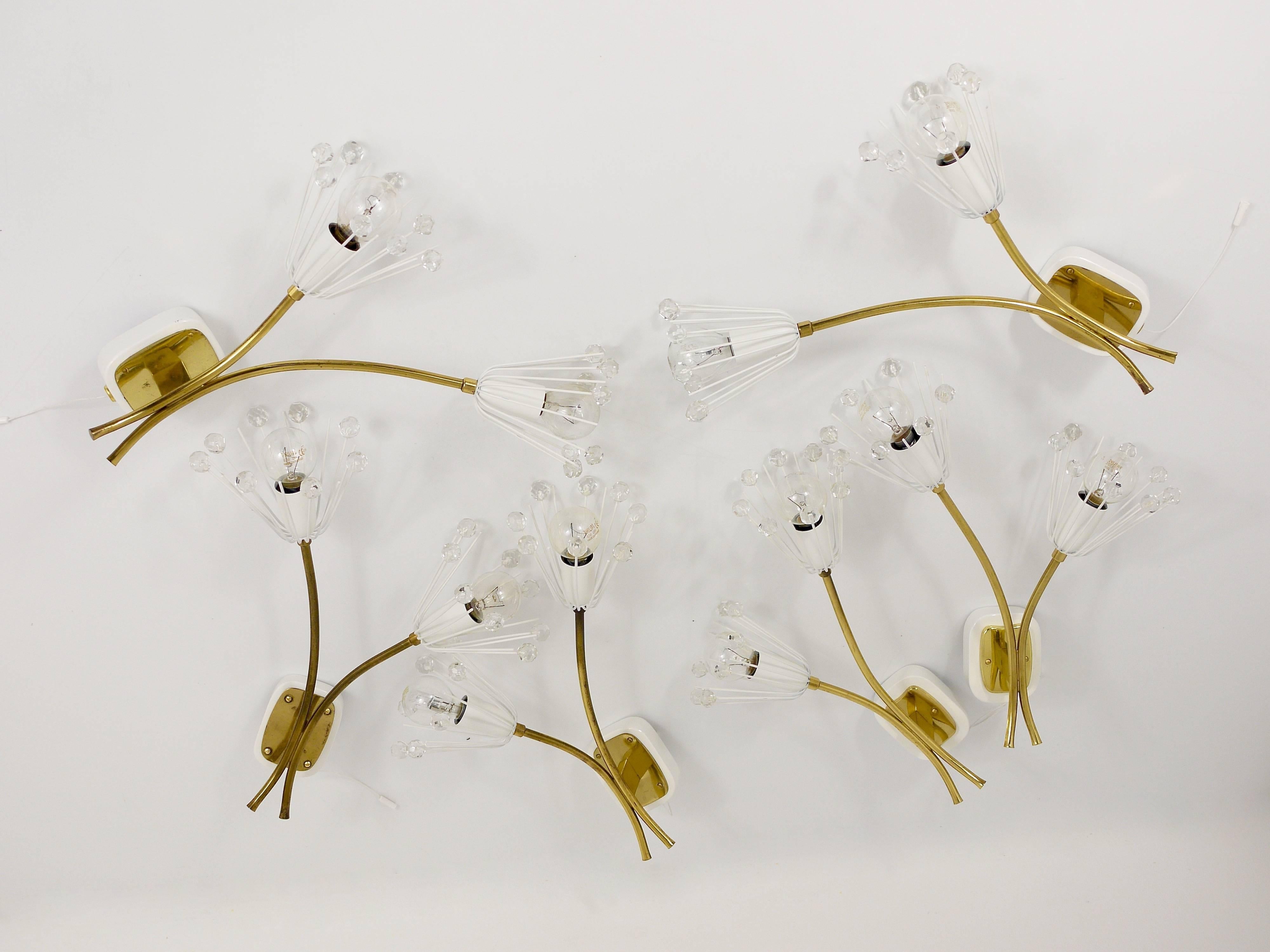 20th Century Emil Stejnar Pair Midcentury Brass Flower Sconces, Rupert Nikoll, Austria, 1950s For Sale