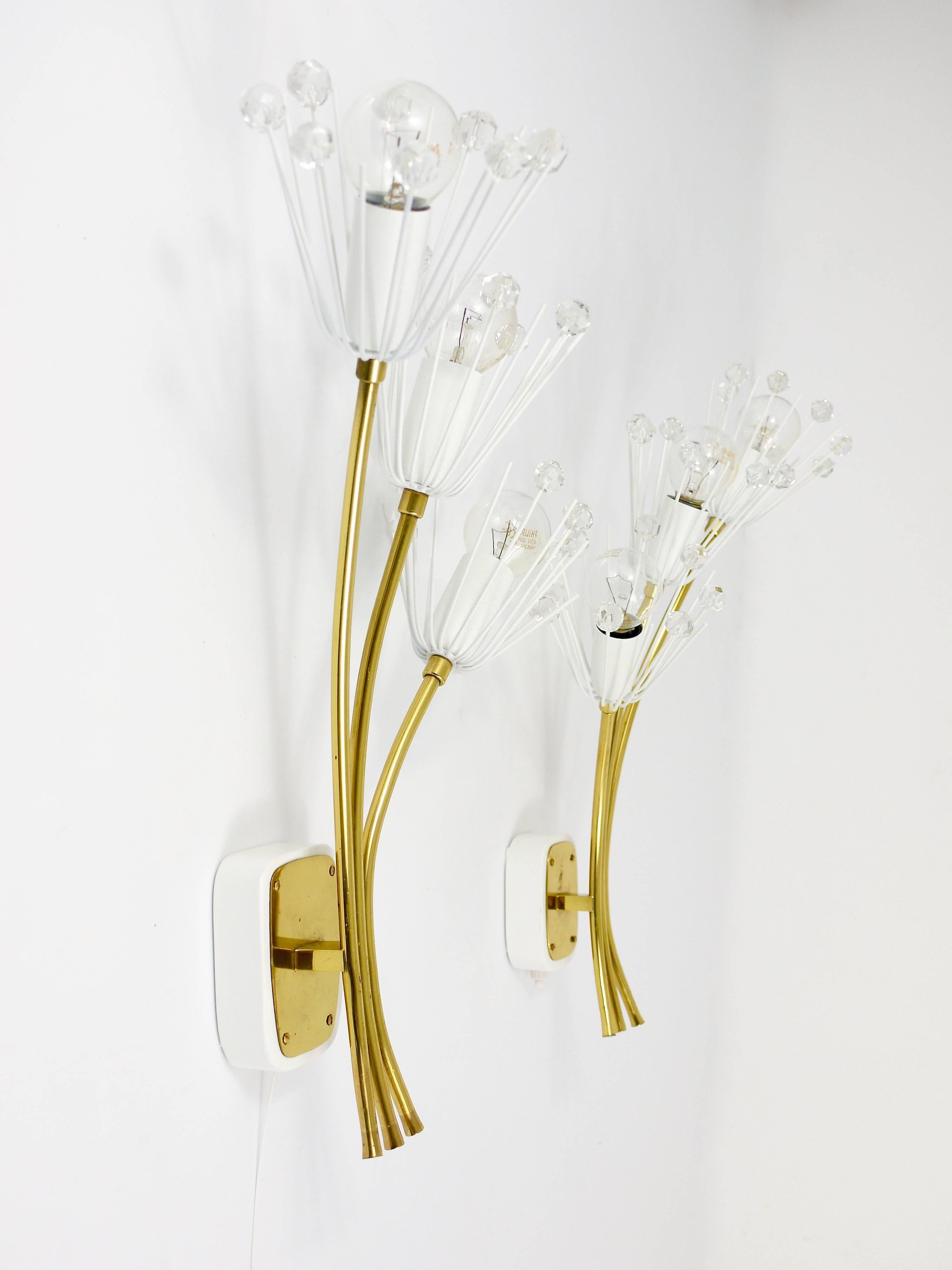 Austrian Two Large Emil Stejnar Flower Brass Sconces by Rupert Nikoll, Austria, 1950s For Sale