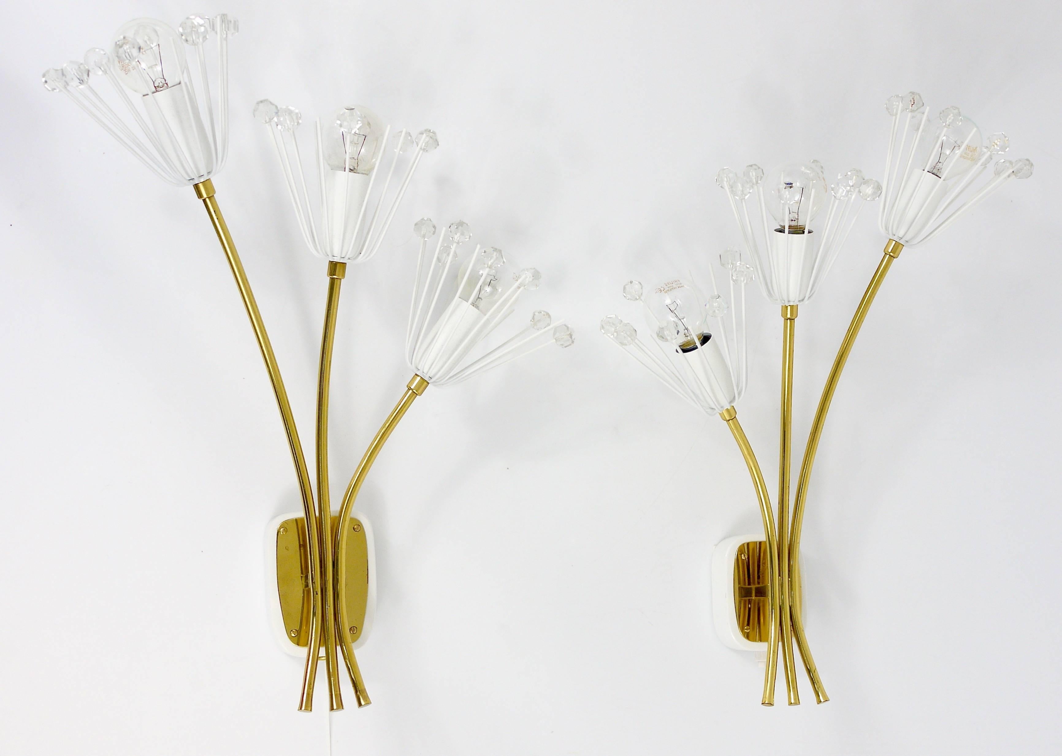 Two Large Emil Stejnar Flower Brass Sconces by Rupert Nikoll, Austria, 1950s For Sale 1