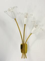 Two Large Emil Stejnar Flower Brass Sconces by Rupert Nikoll, Austria, 1950s