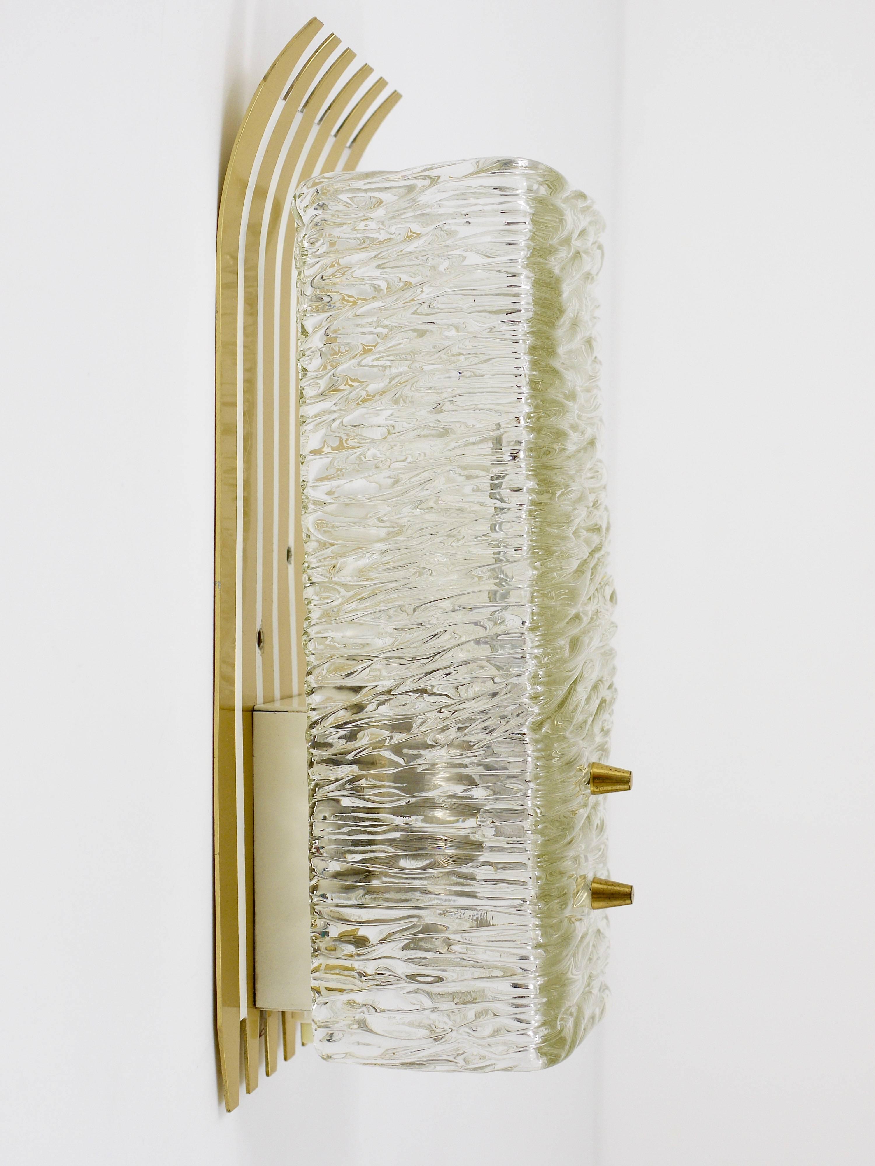 J.T. Kalmar Vienna Pair of Unusual Brass Glass Sconces, Austria, 1950s For Sale 2