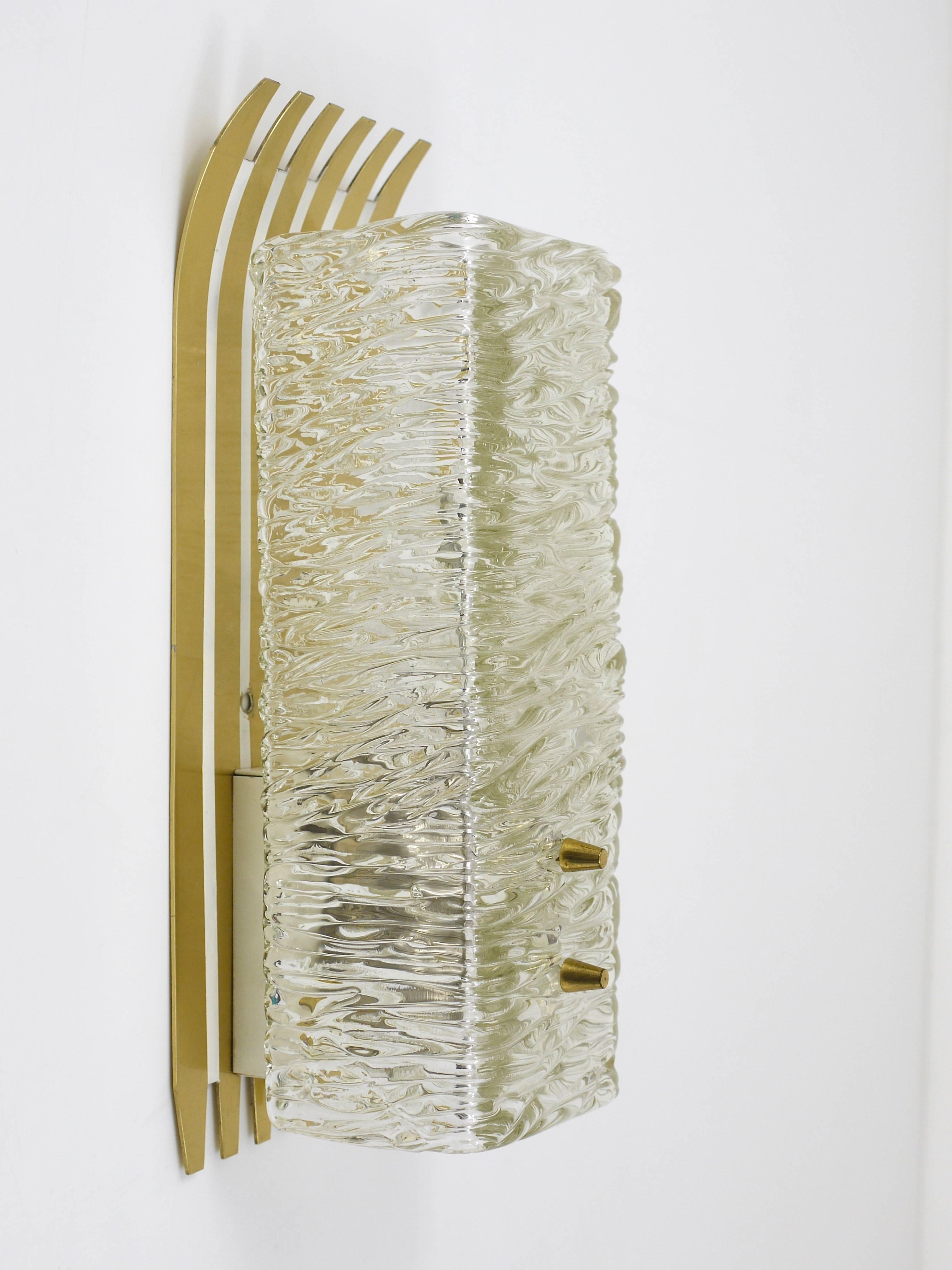 20th Century J.T. Kalmar Vienna Pair of Unusual Brass Glass Sconces, Austria, 1950s For Sale