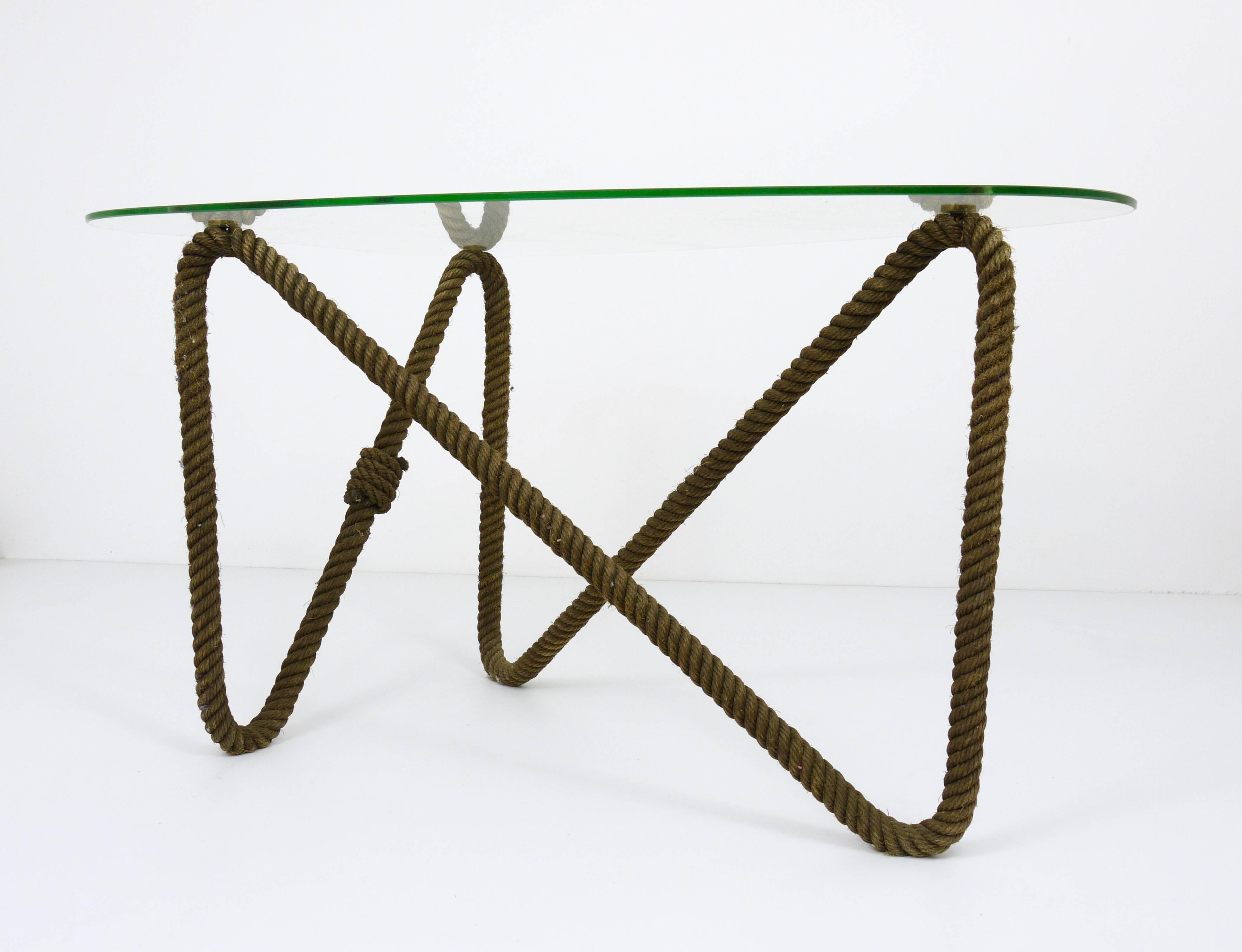 20th Century French Nautical Rope Kidney Coffee Table, Side Table, 1950s