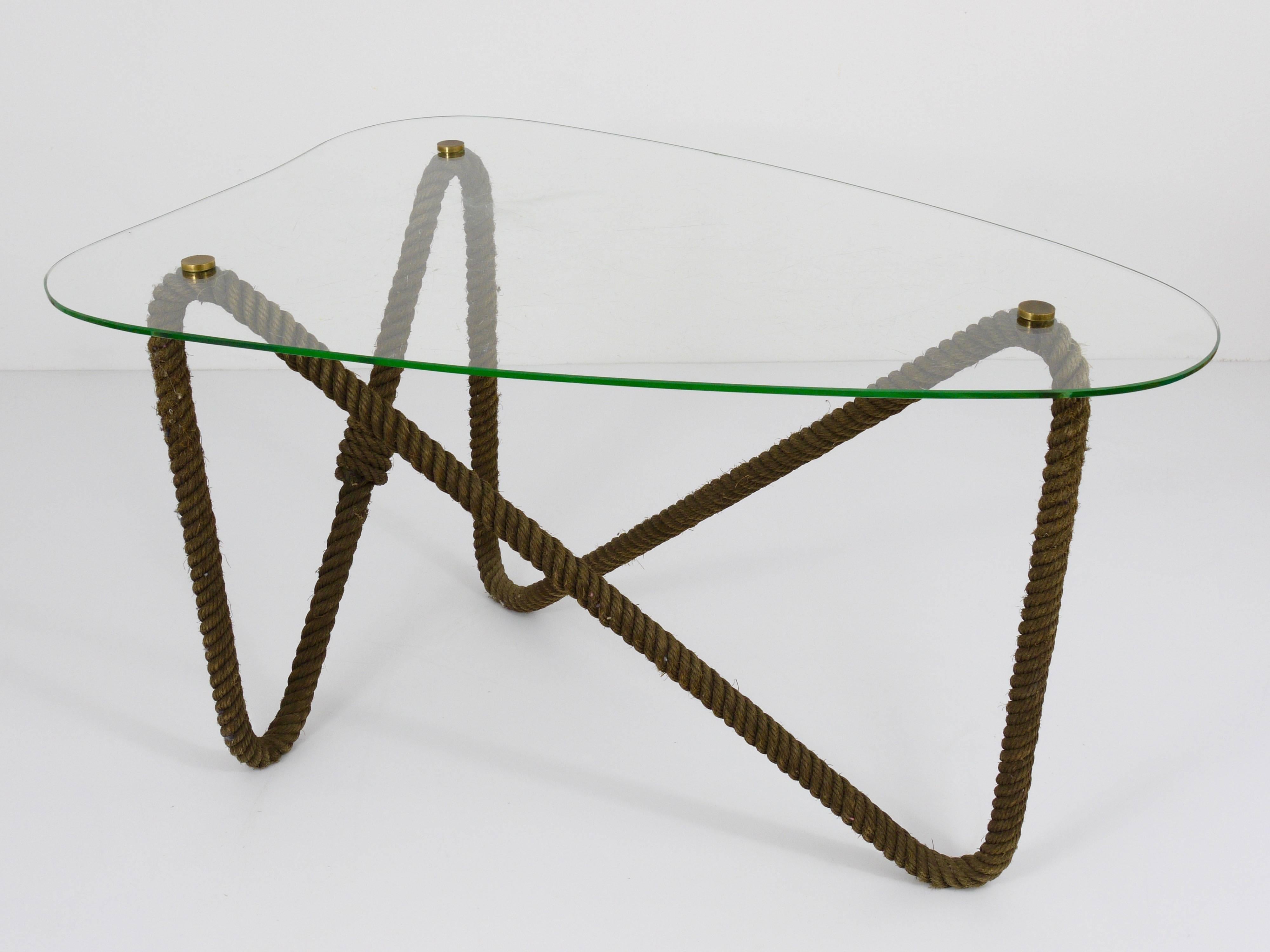Glass French Nautical Rope Kidney Coffee Table, Side Table, 1950s