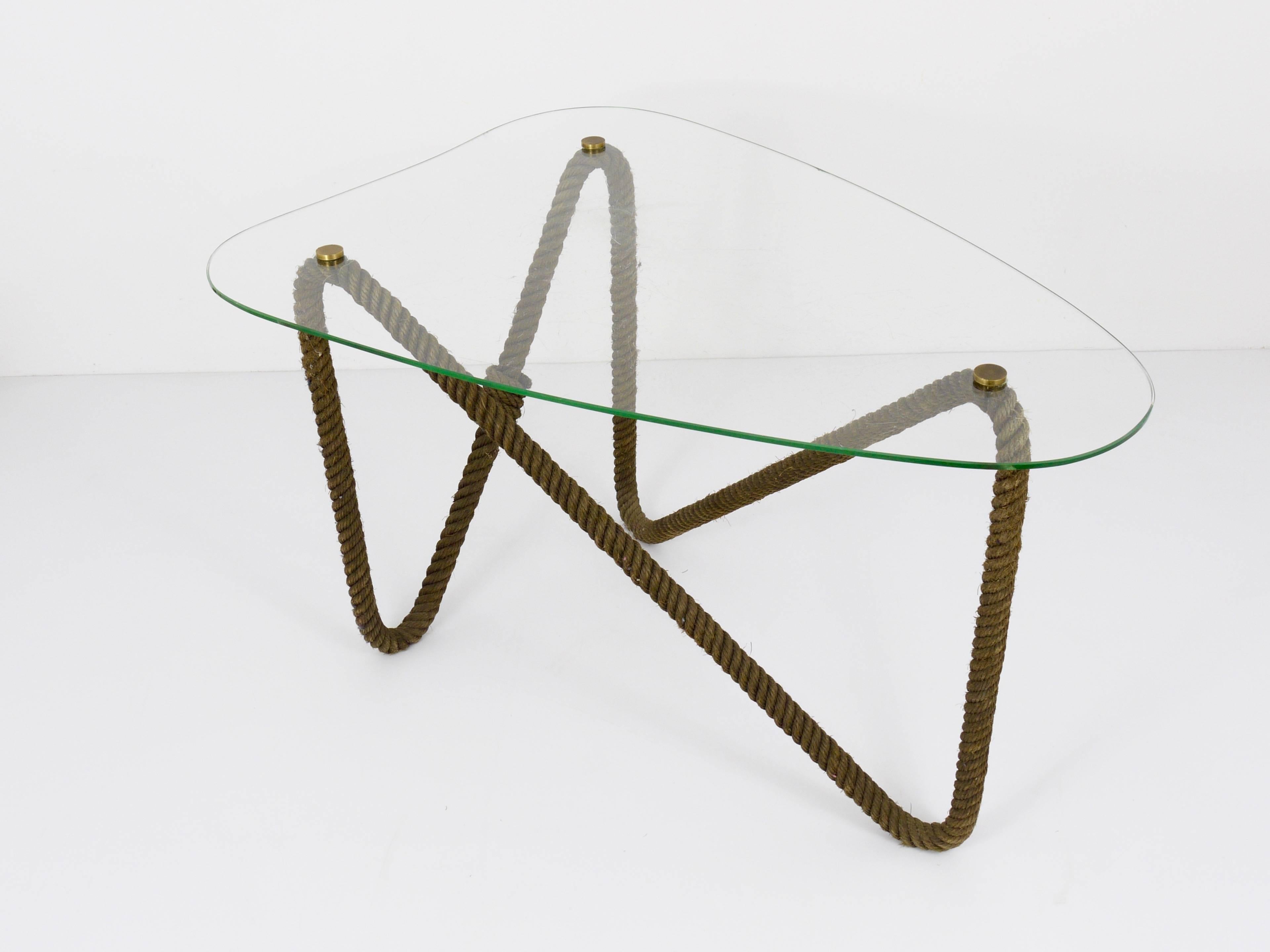 Mid-Century Modern French Nautical Rope Kidney Coffee Table, Side Table, 1950s