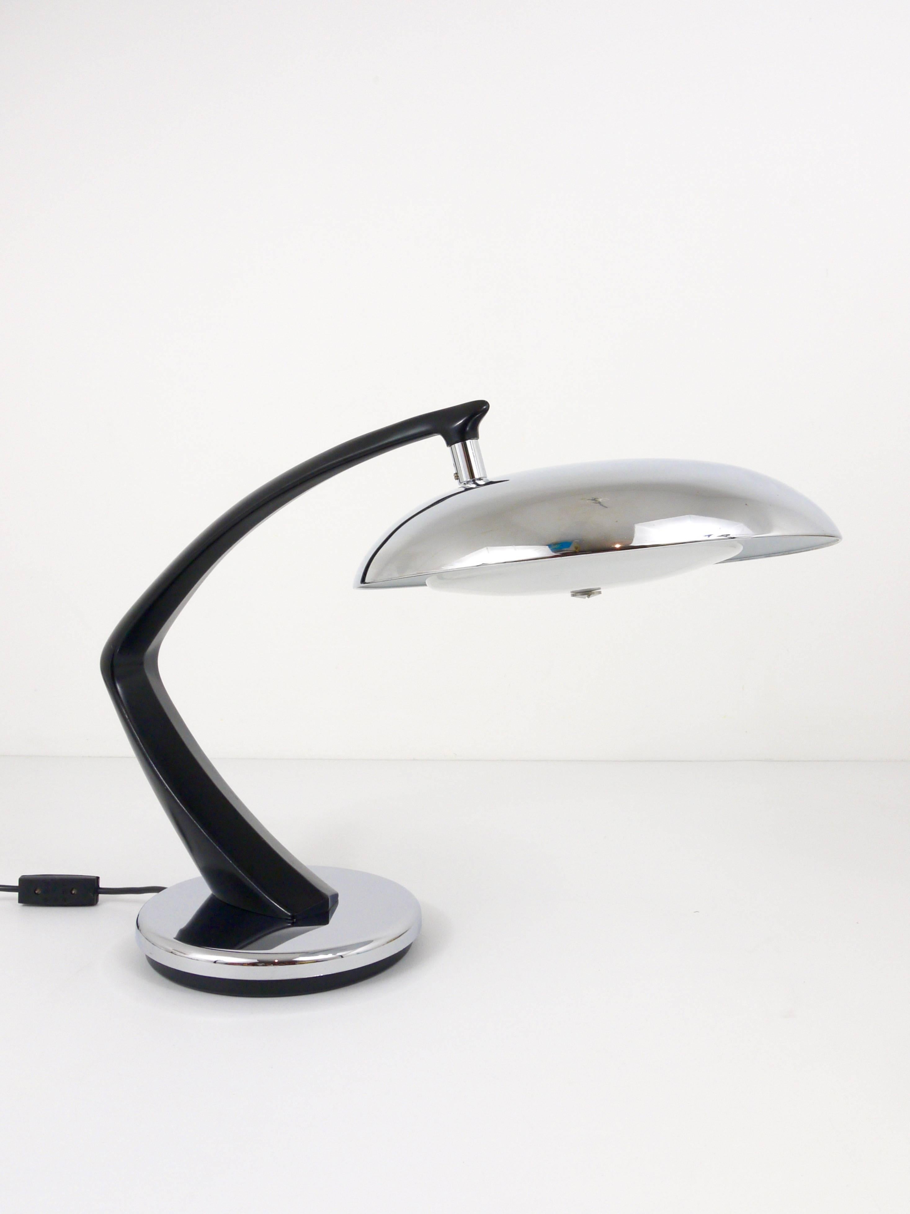 Mid-Century Modern Black and Chrome Fase Boomerang Table Lamp, Spain, 1960s