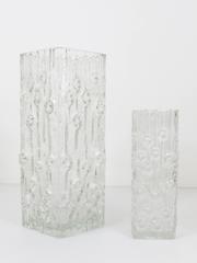 Peill & Putzler Op Art Square Modernist Ice Glass Vase, Germany, 1970s