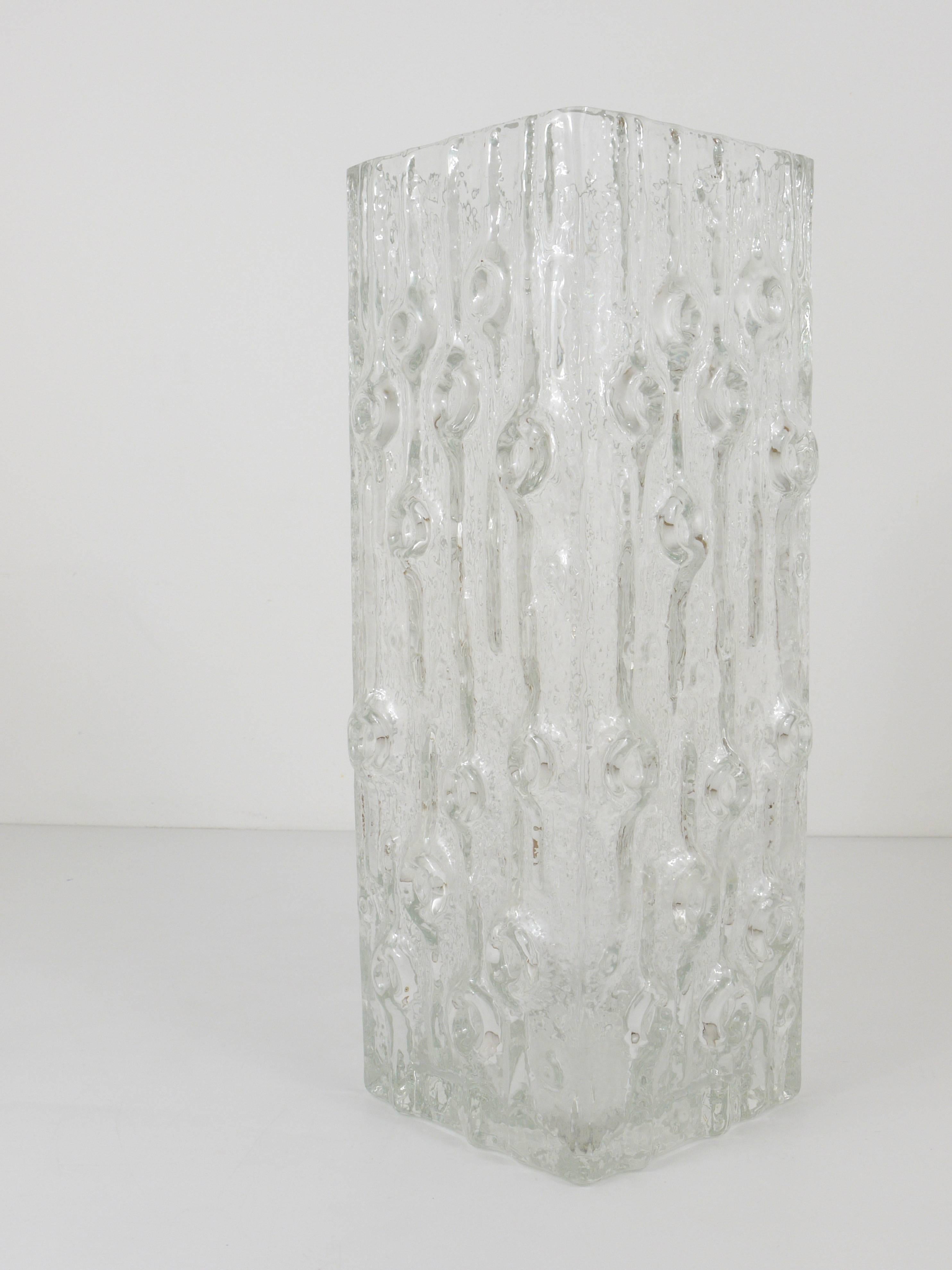 Late 20th Century Big Op Art Ice Glass (Floor) Vase by Peill & Putzler, Mid Century Germany, 1970s For Sale