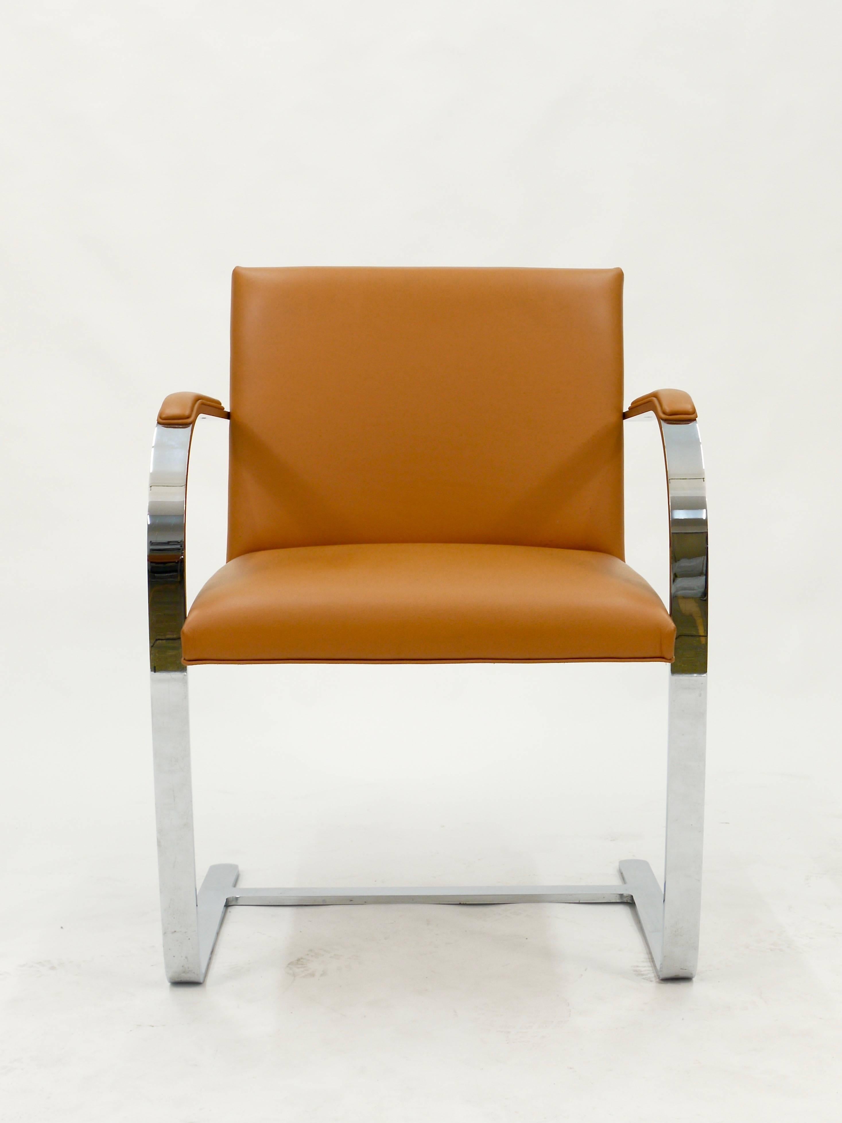 A set of six cantilever chromed flat bar chairs, models 