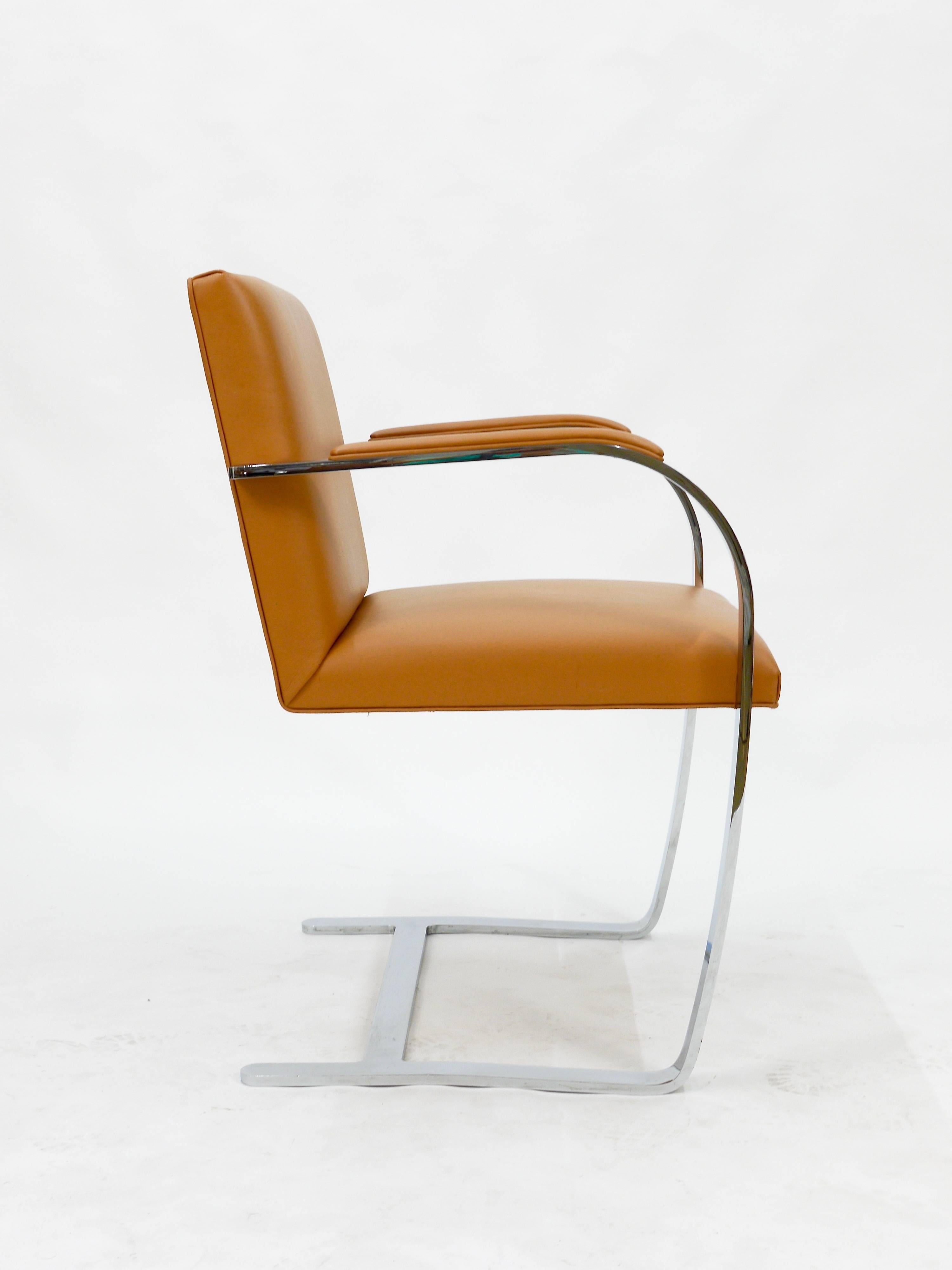 Bauhaus Six Cognac Brno Leather Chairs by Ludwig Mies van der Rohe, Knoll