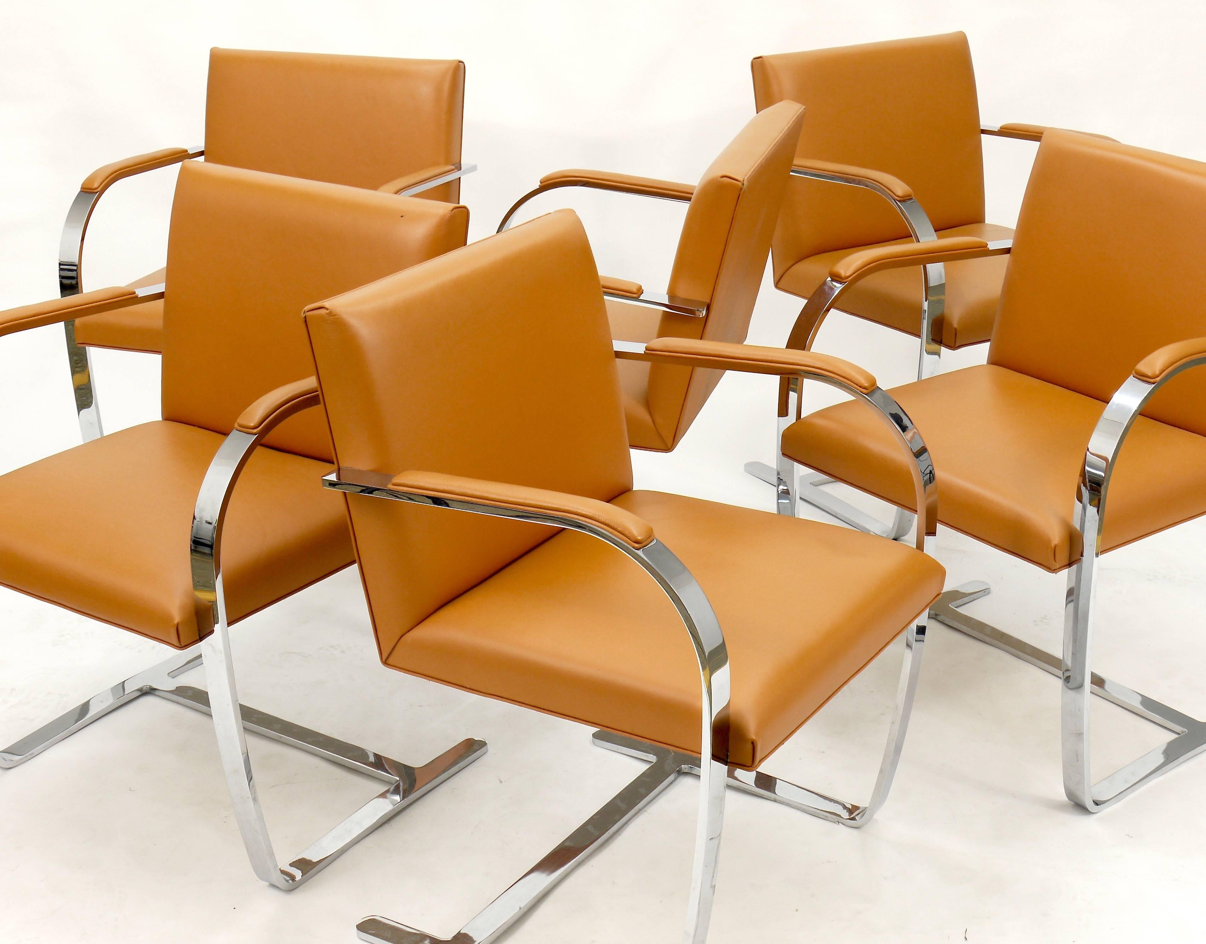 20th Century Six Cognac Brno Leather Chairs by Ludwig Mies van der Rohe, Knoll