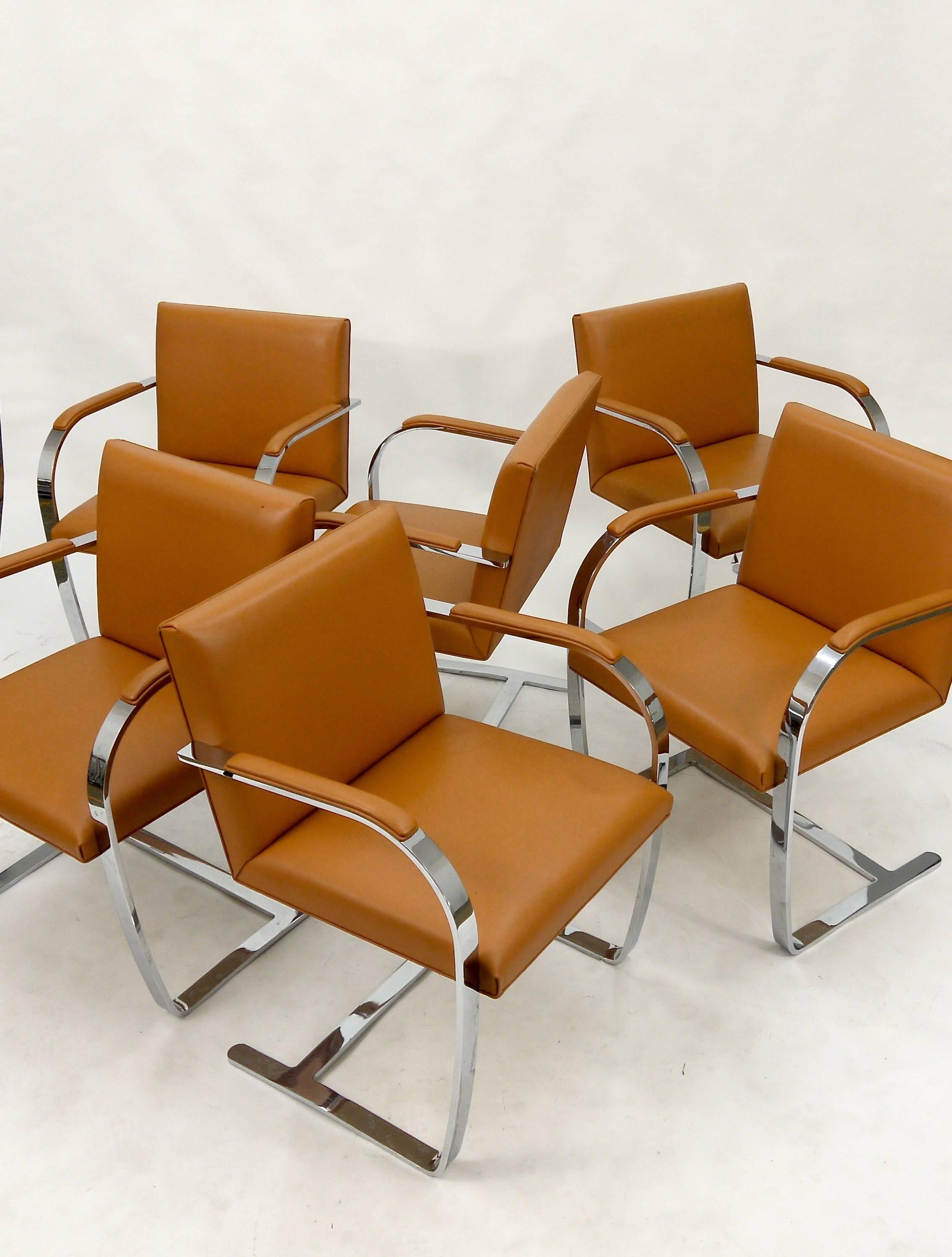 American Six Cognac Brno Leather Chairs by Ludwig Mies van der Rohe, Knoll