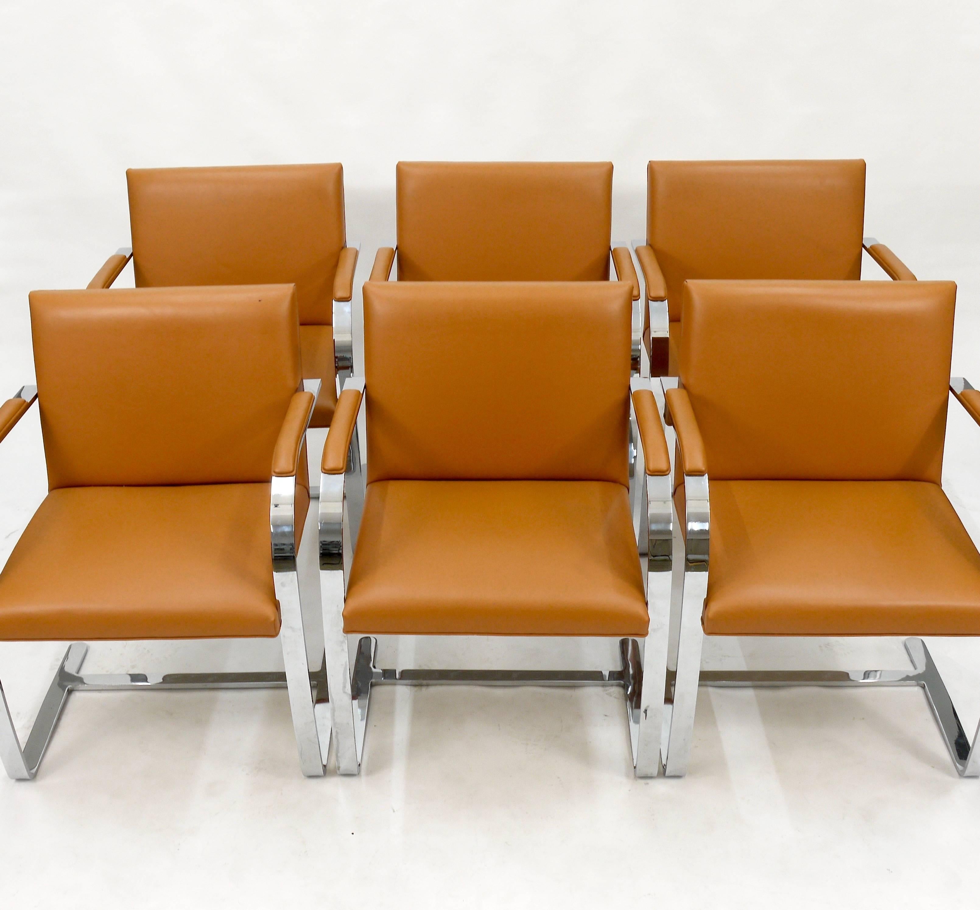 Six Cognac Brno Leather Chairs by Ludwig Mies van der Rohe, Knoll In Excellent Condition In Vienna, AT
