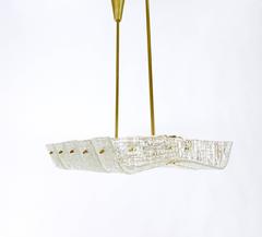 J.T. Lampadario Kalmar Huge Spare in ottone e vetro testurizzato, Austria, anni '50