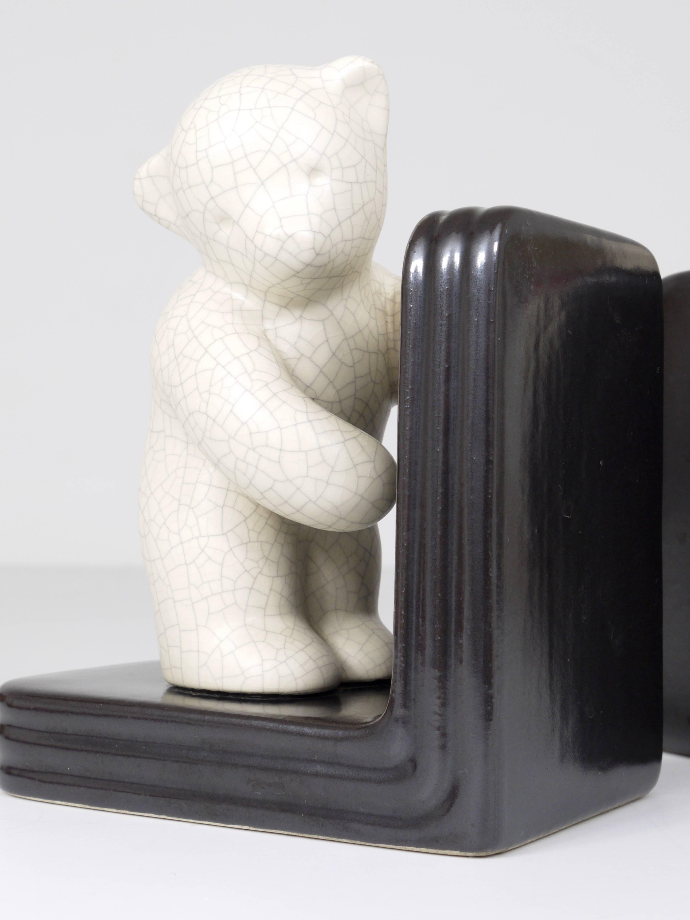 Mid-Century Modern Austrian Midcentury Bear Bookends, Gmundner Keramik, 1950s