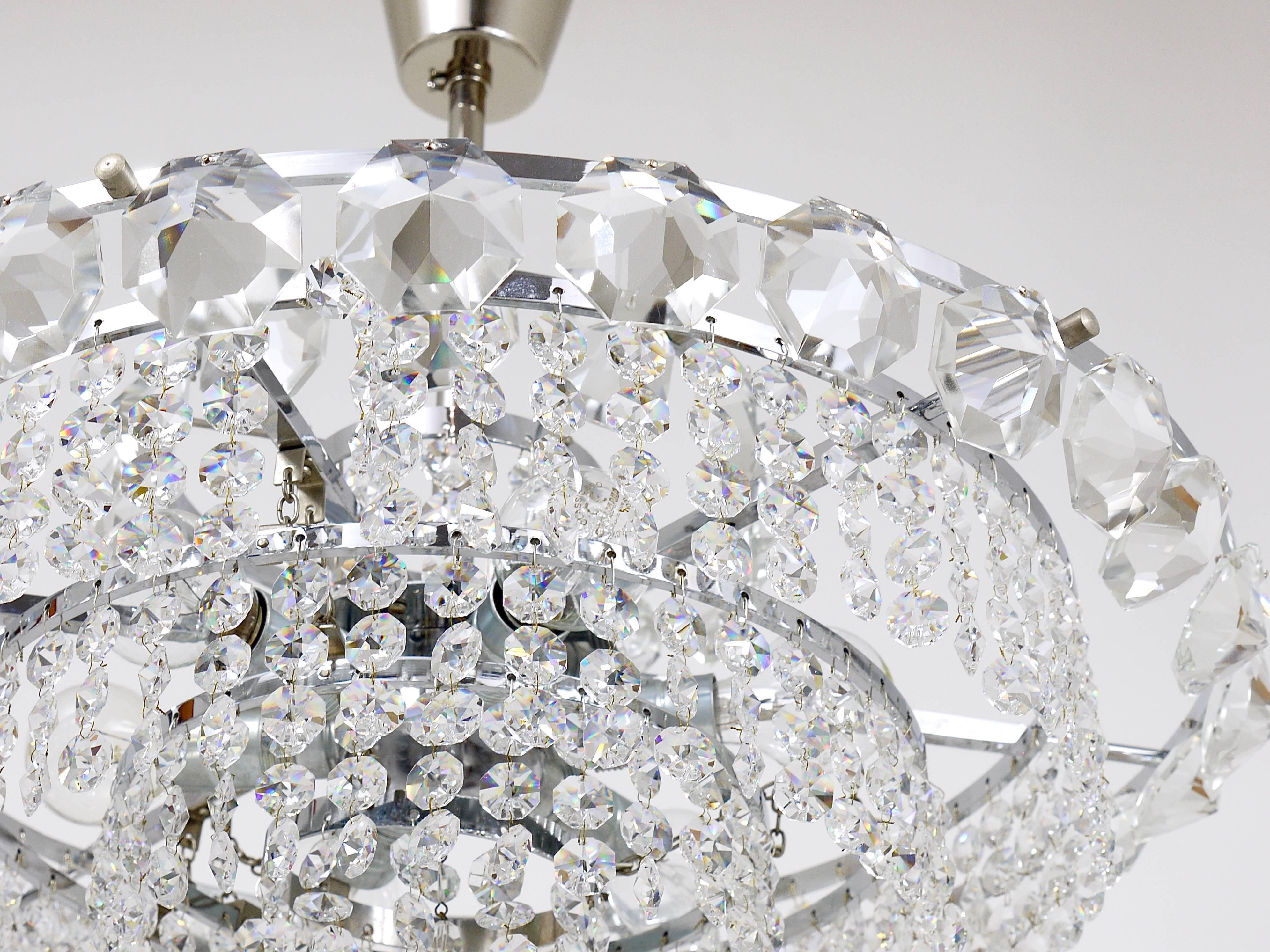 Bakalowits Vienna Diamond Crystal Faceted Glass Chandelier, Austria, 1950s For Sale 3