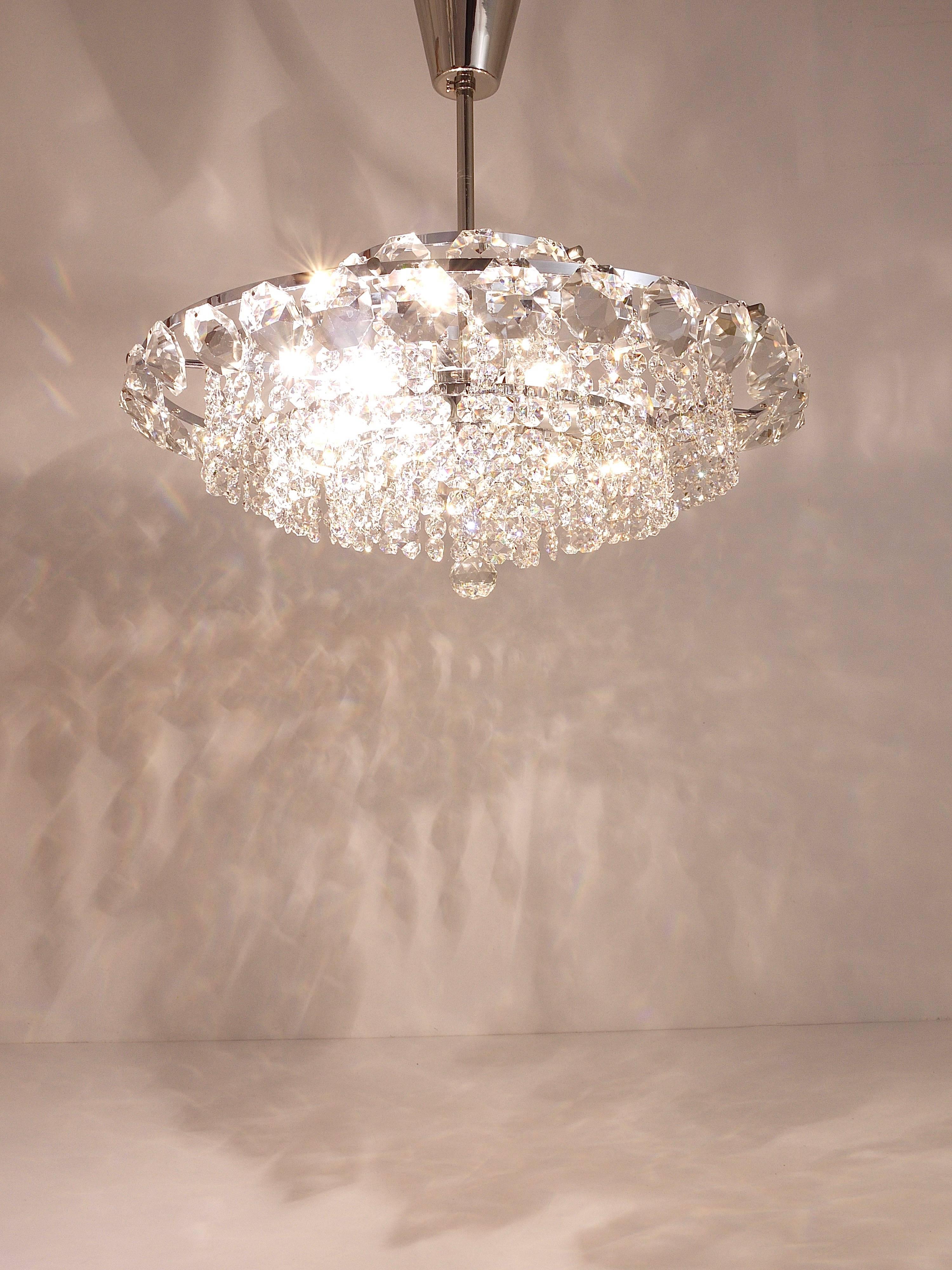 20th Century Bakalowits Vienna Diamond Crystal Faceted Glass Chandelier, Austria, 1950s For Sale