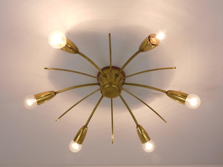 Kalmar Sonne Sun Shaped Modernist Brass Chandelier Flush Mount Austria 1950s
