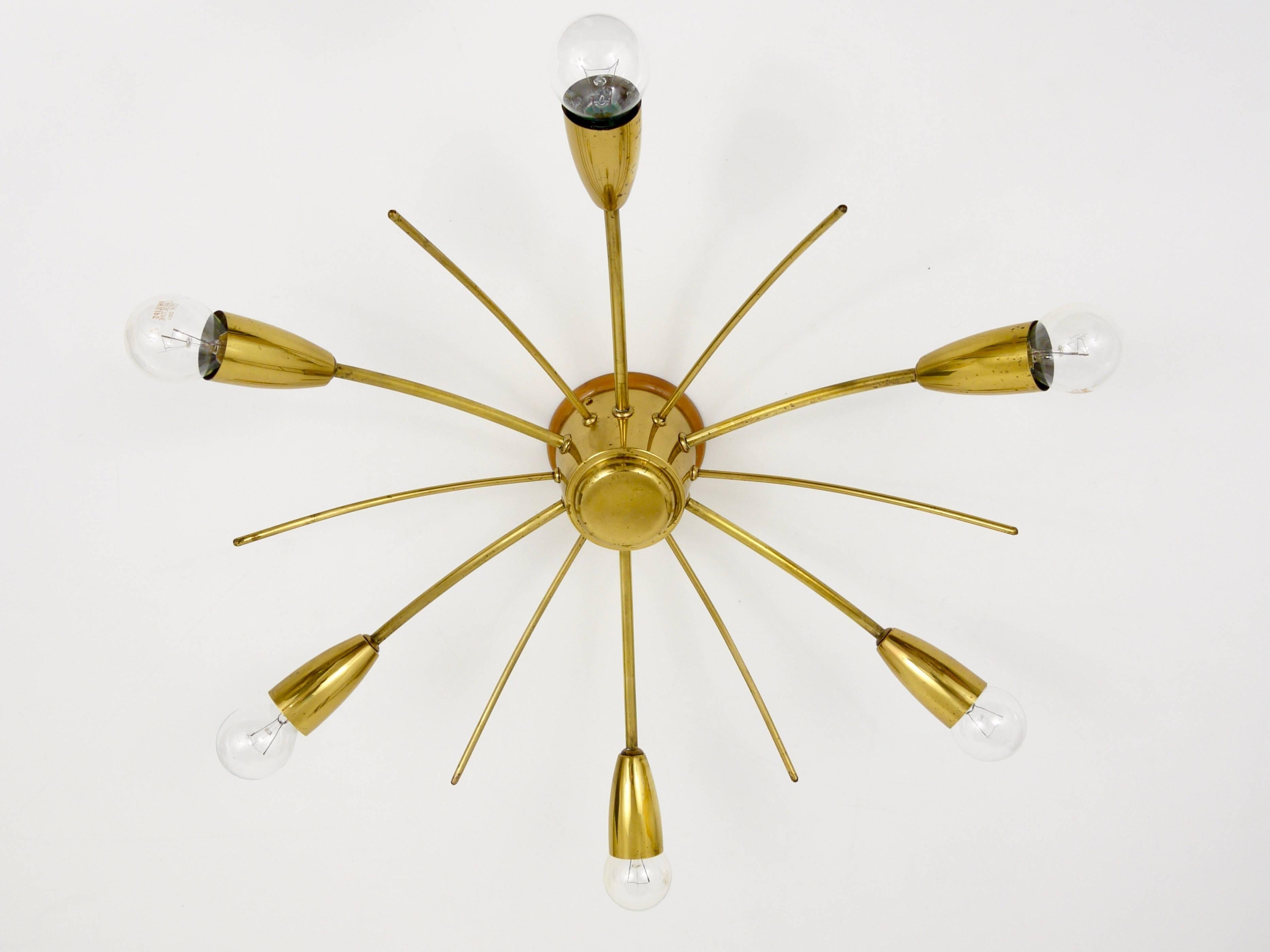 J.T. Kalmar Sun Mid-Century Brass Chandelier Ceiling Lamp, Austria, 1950s For Sale 1