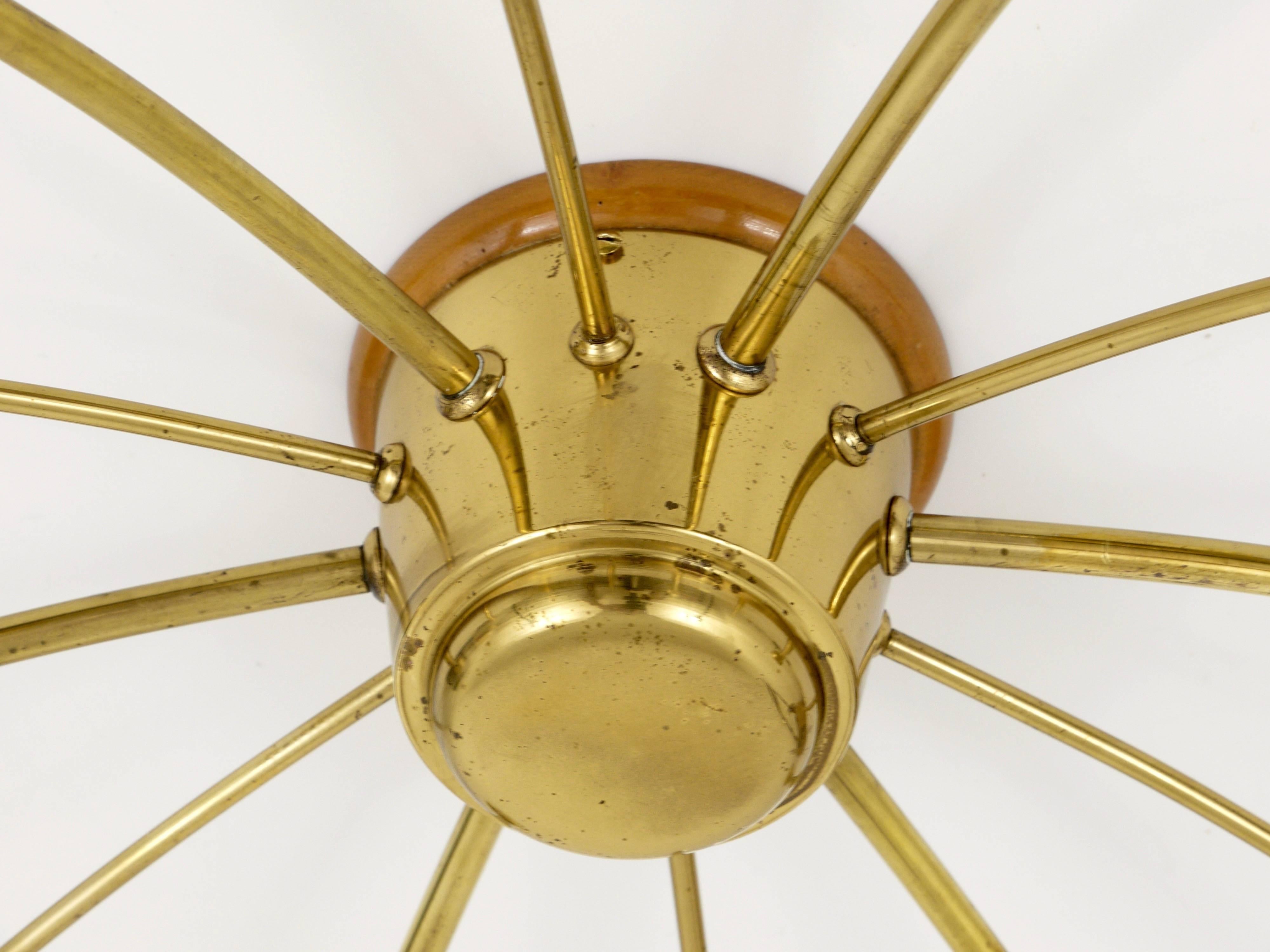 20th Century J.T. Kalmar Sun Mid-Century Brass Chandelier Ceiling Lamp, Austria, 1950s For Sale
