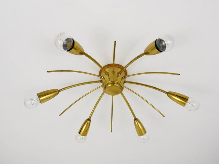 Kalmar Sonne Sun Shaped Modernist Brass Chandelier Flush Mount Austrian Kalmar Sonne Sun Shaped Modernist Brass Chandelier Flush Mount Austria 1950s For